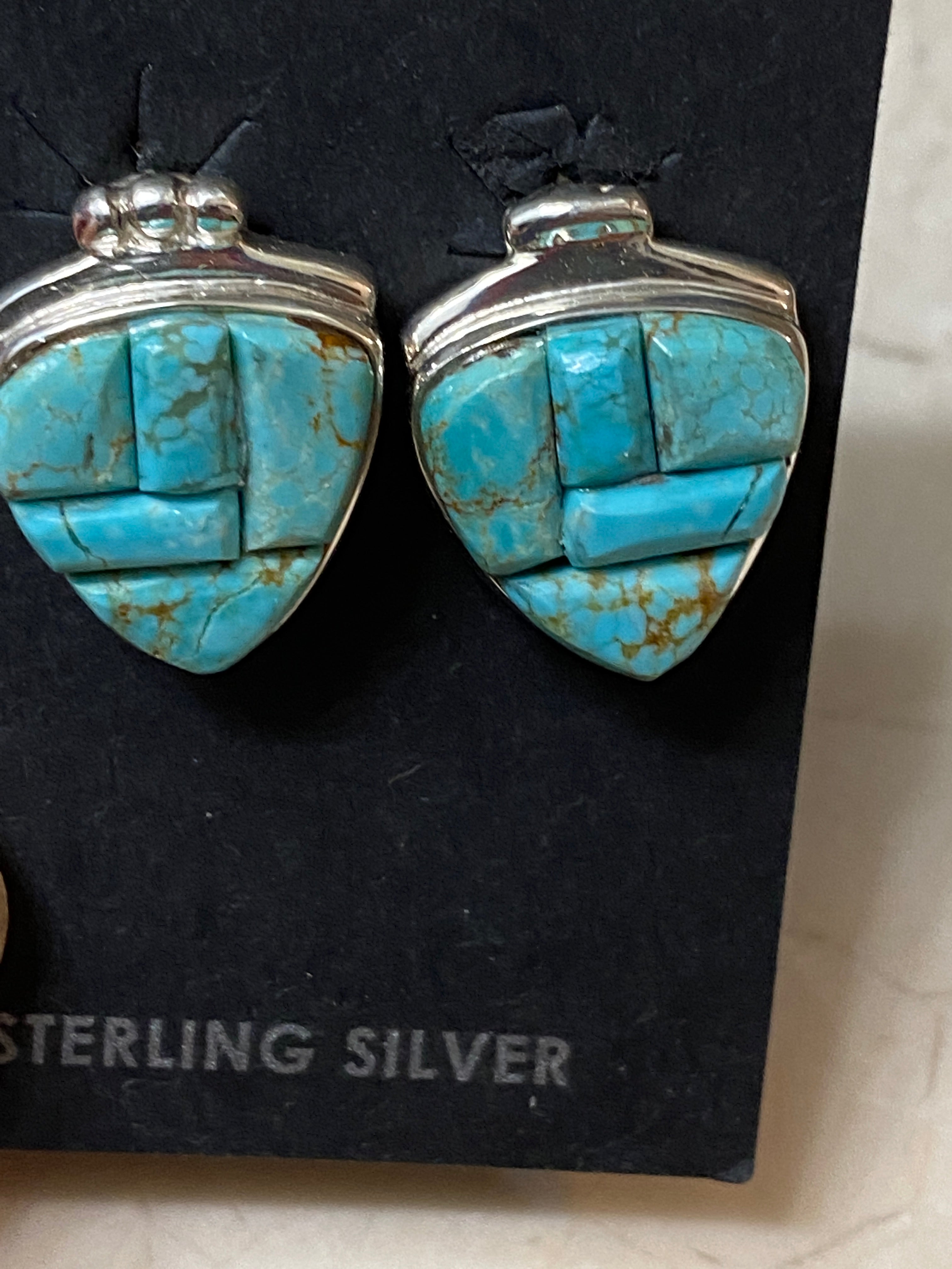 Navajo Turquoise 8 & Sterling Silver Rolled Berry Stud Earrings