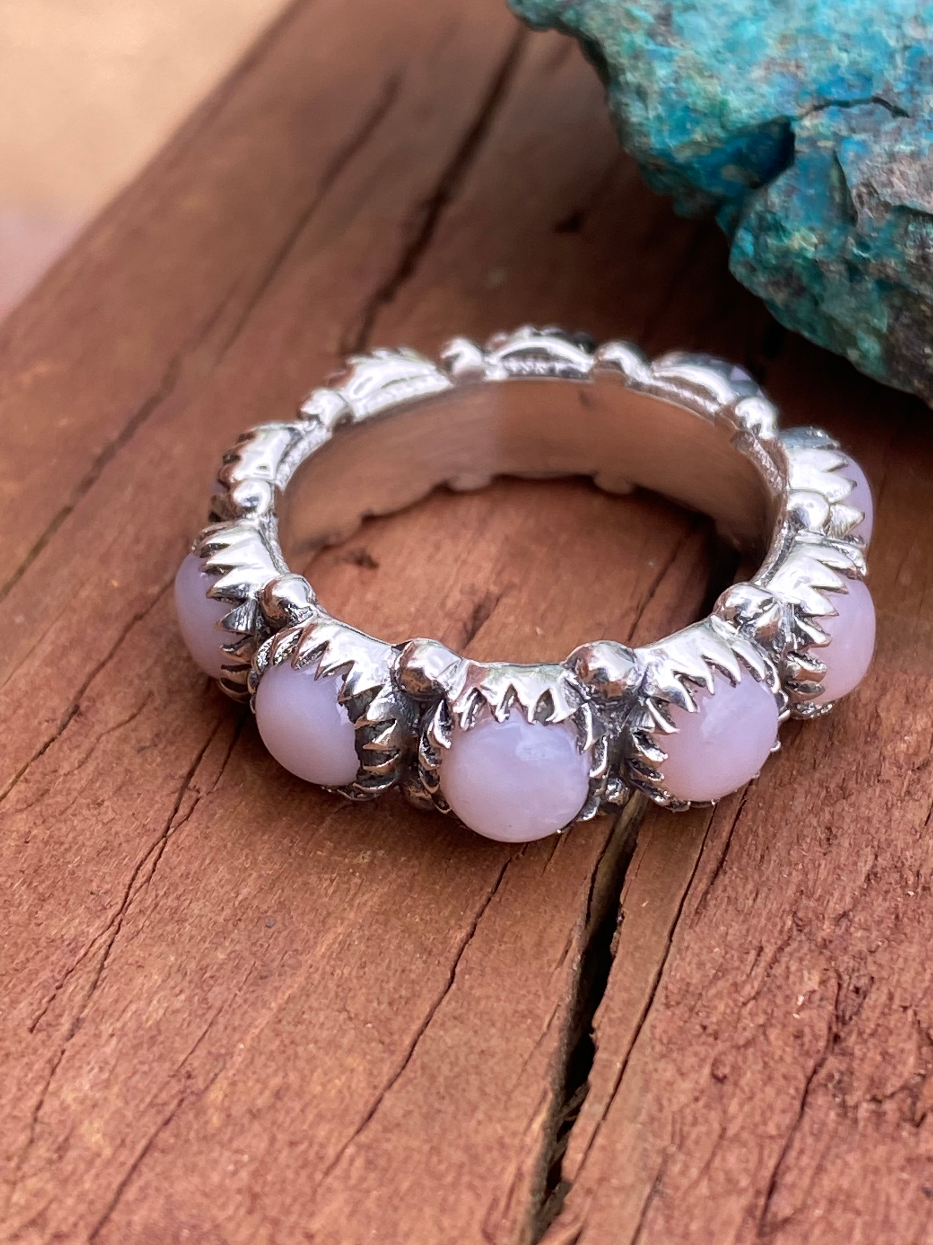 Pink Opal & Sterling Silver Eternity Band