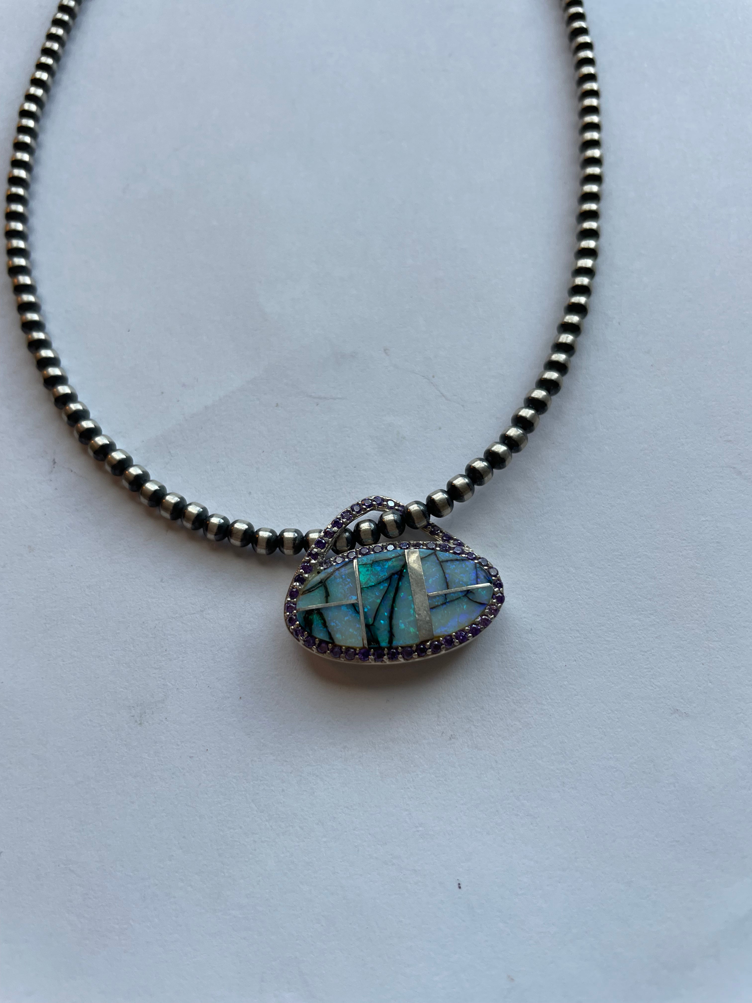 Navajo Sterling Silver & Blue Opal Pendant