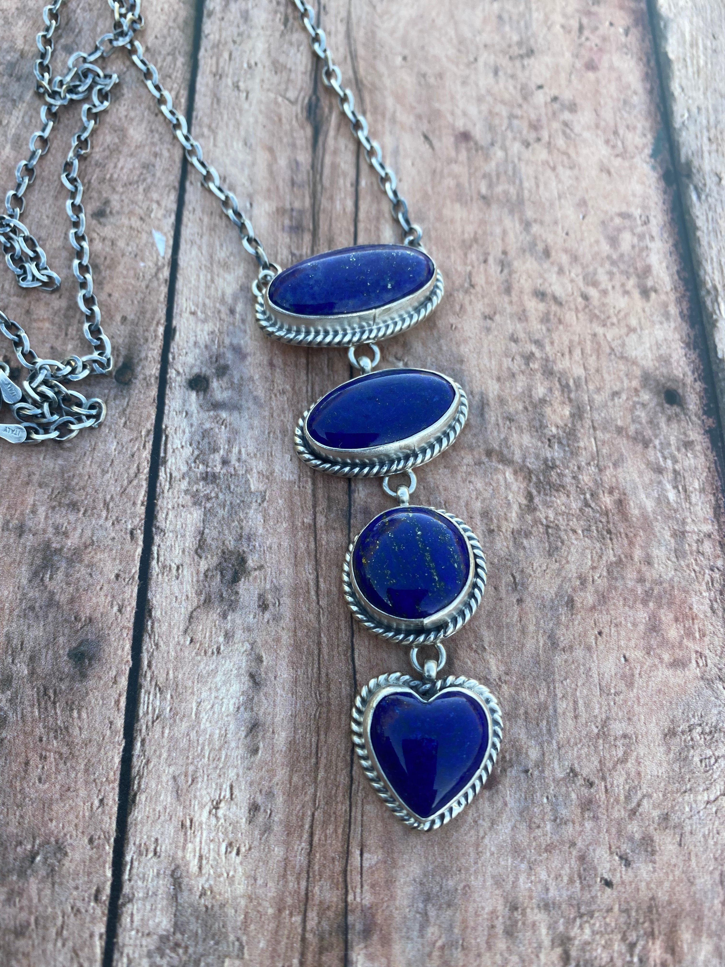 Navajo Sterling Silver & Lapis Drop Necklace