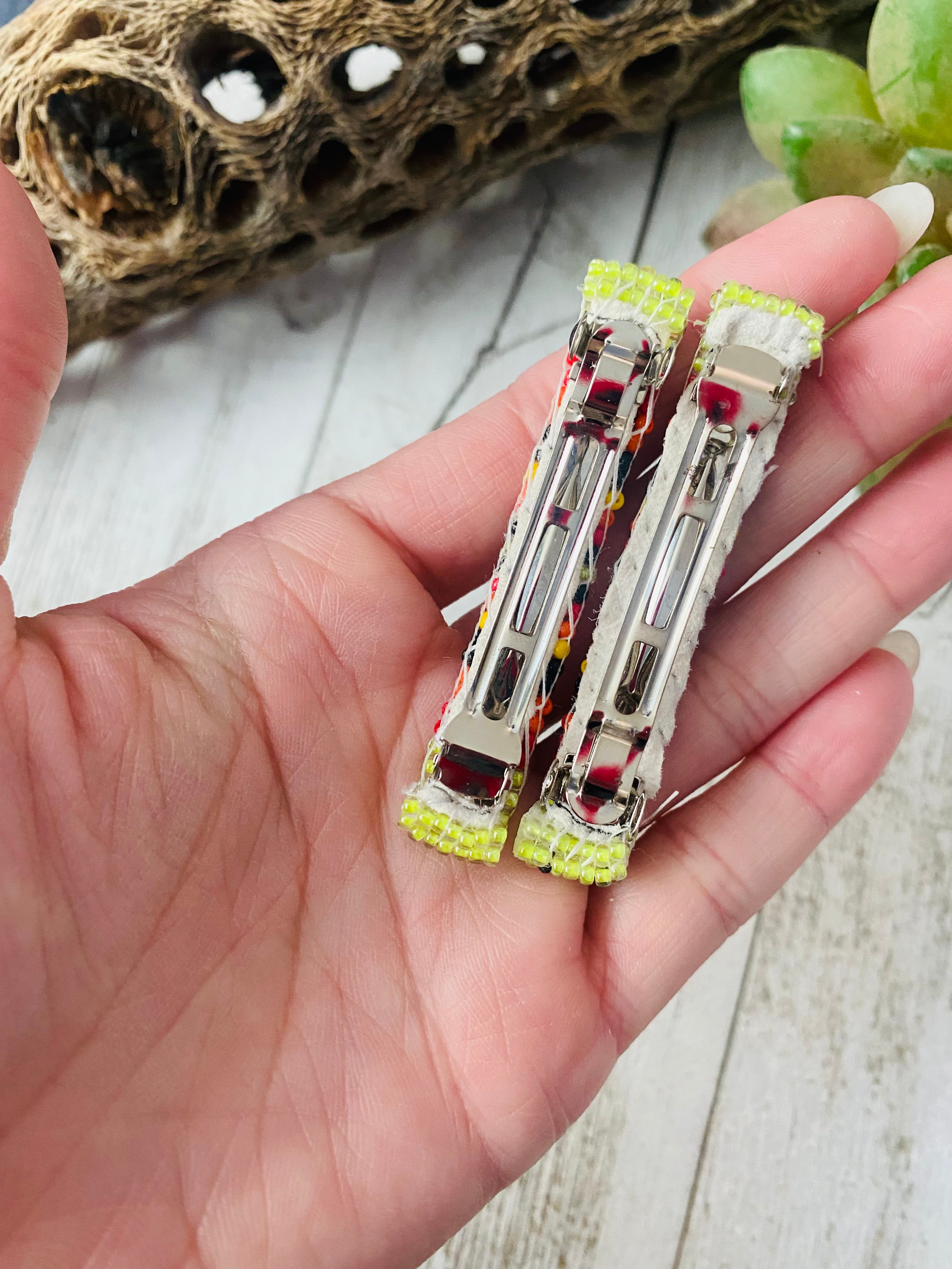 Navajo Handmade Beaded Barrette Set