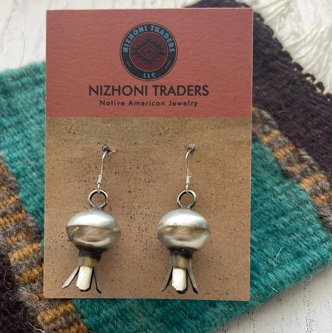 Navajo Handmade Sterling Silver Blossom Dangles