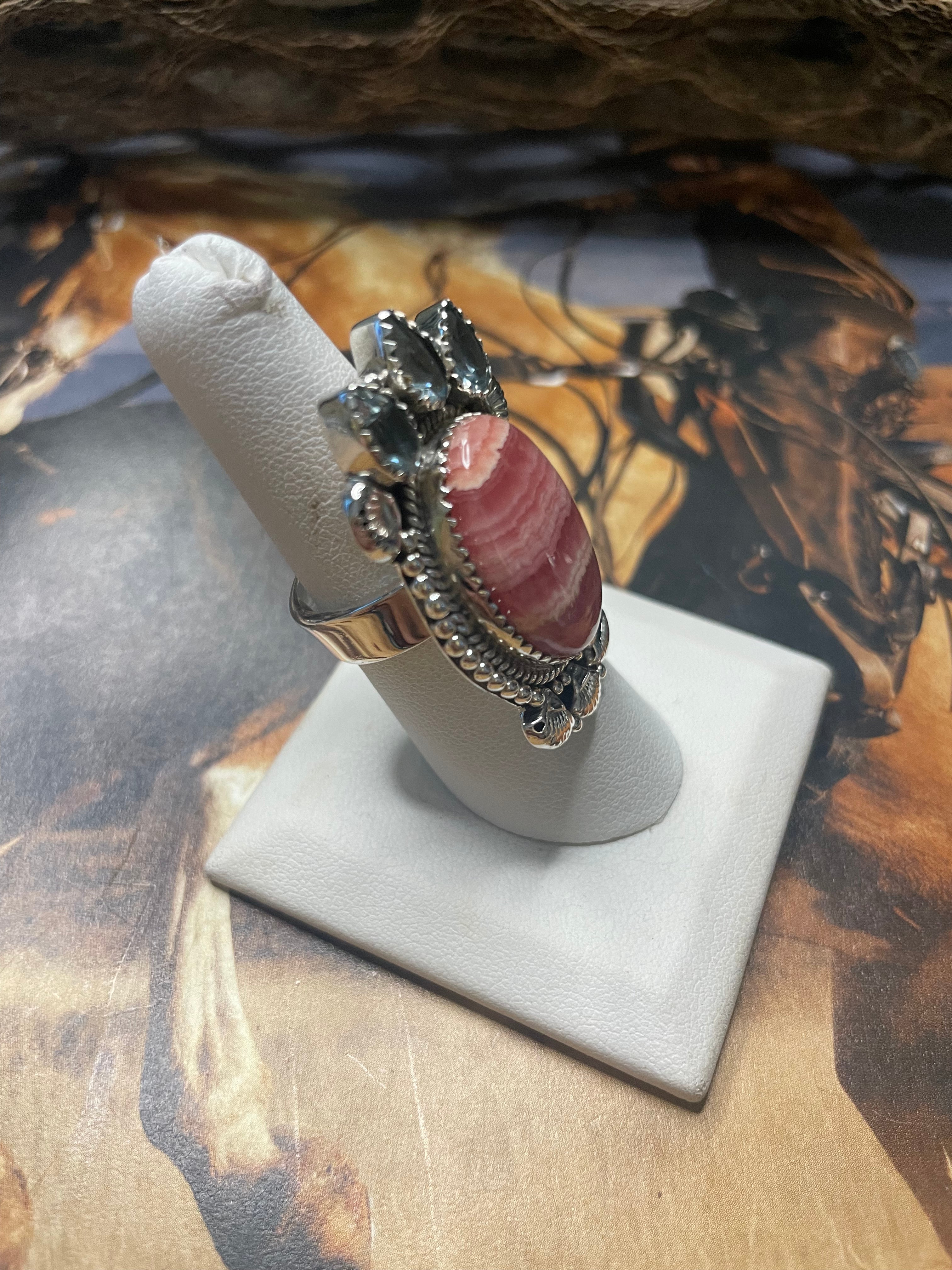 Handmade Topaz And Rhodonite Adjustable Ring