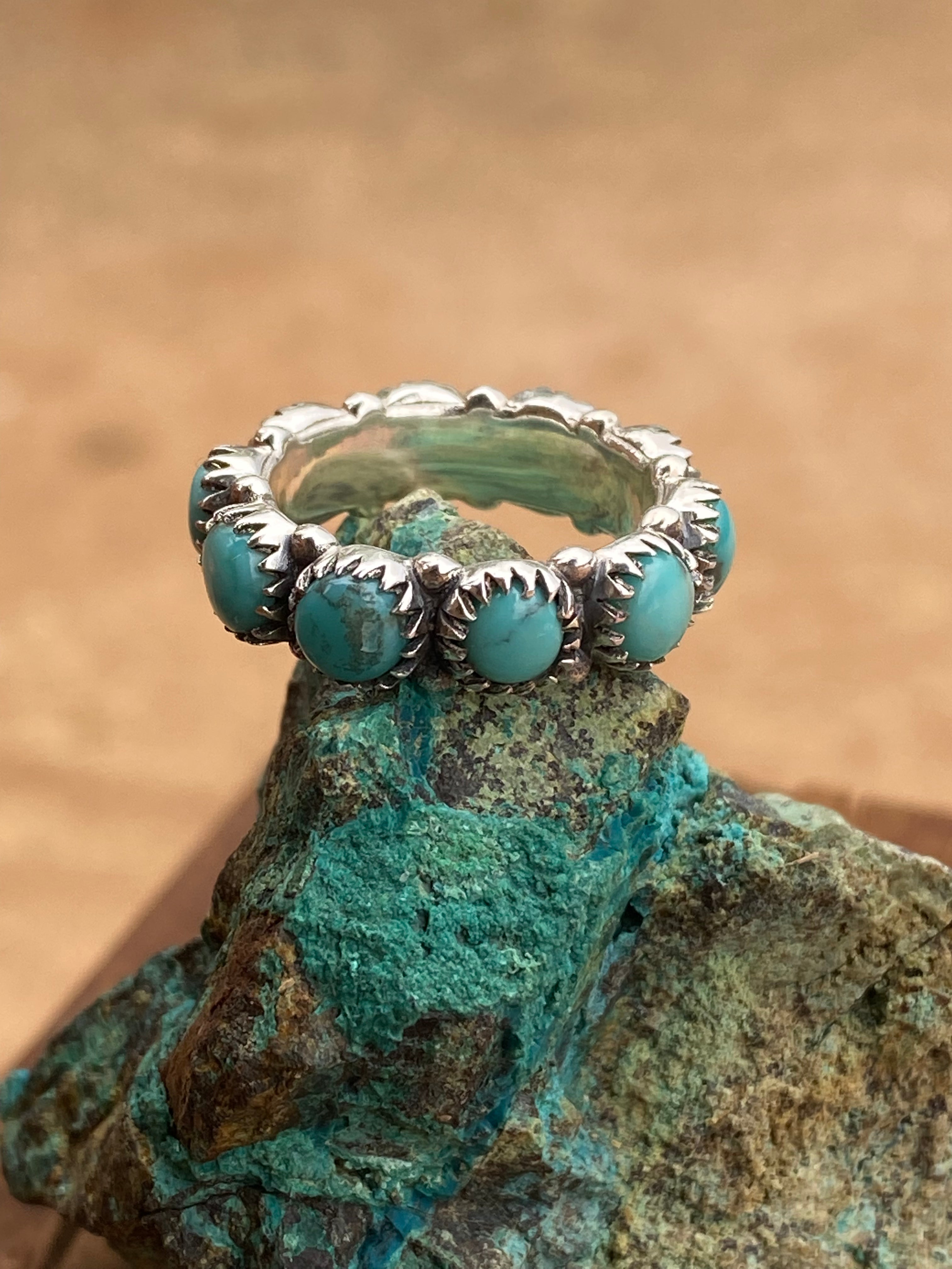 Natural Kingman Turquoise & Sterling Silver Eternity Band