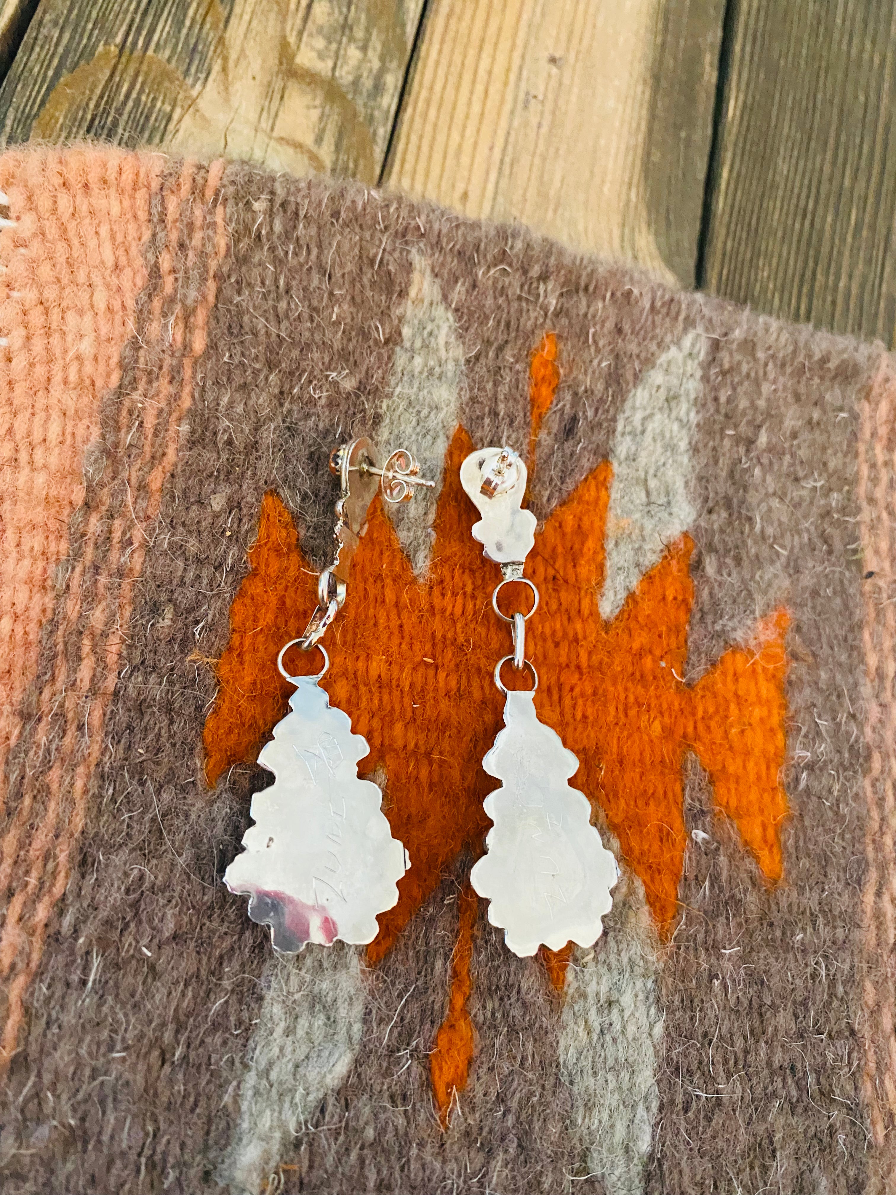 Zuni Sterling Silver & Coral Dangle Earrings