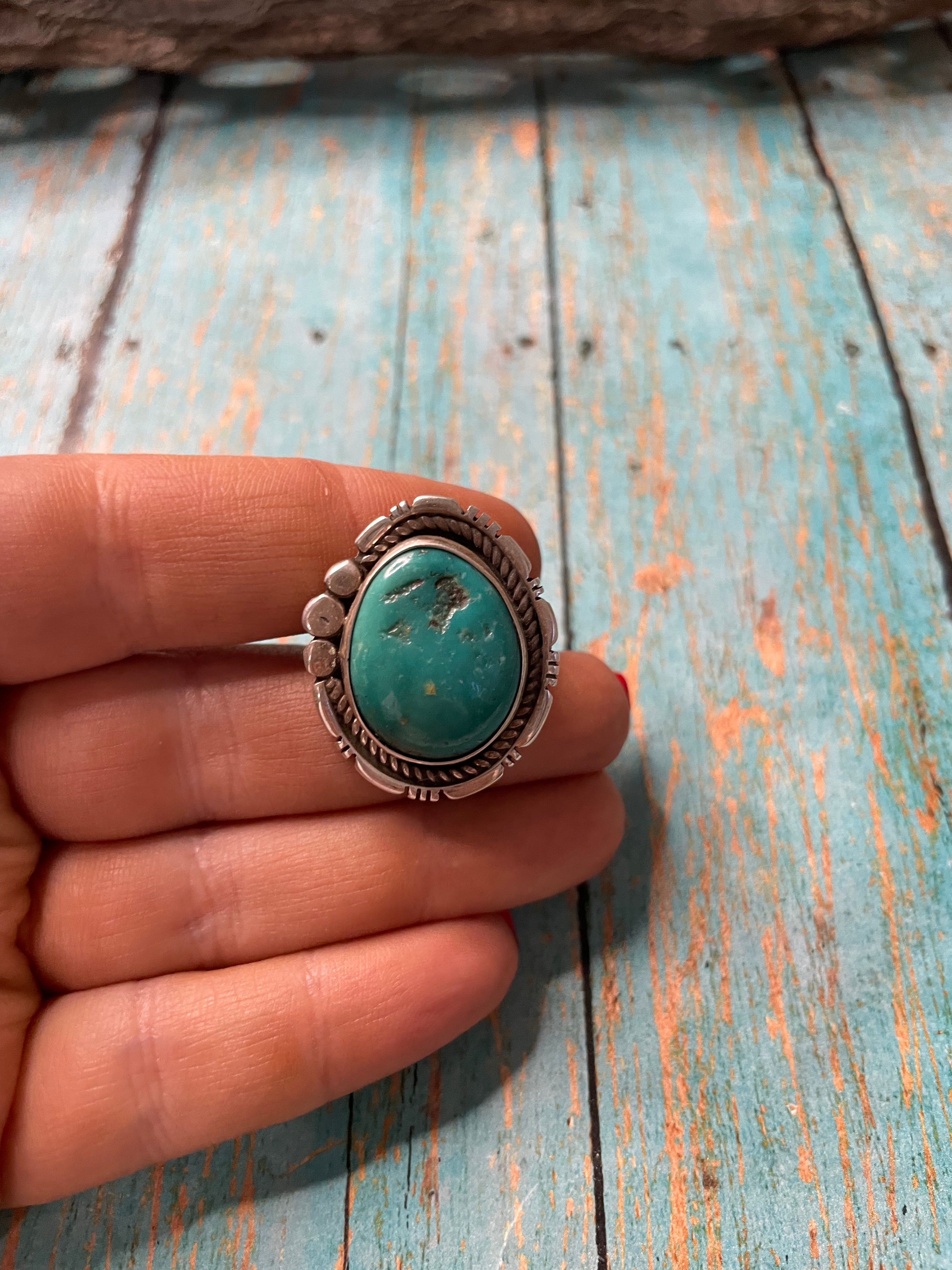 Old Pawn Navajo Sterling Silver & Turquoise Ring Size 8