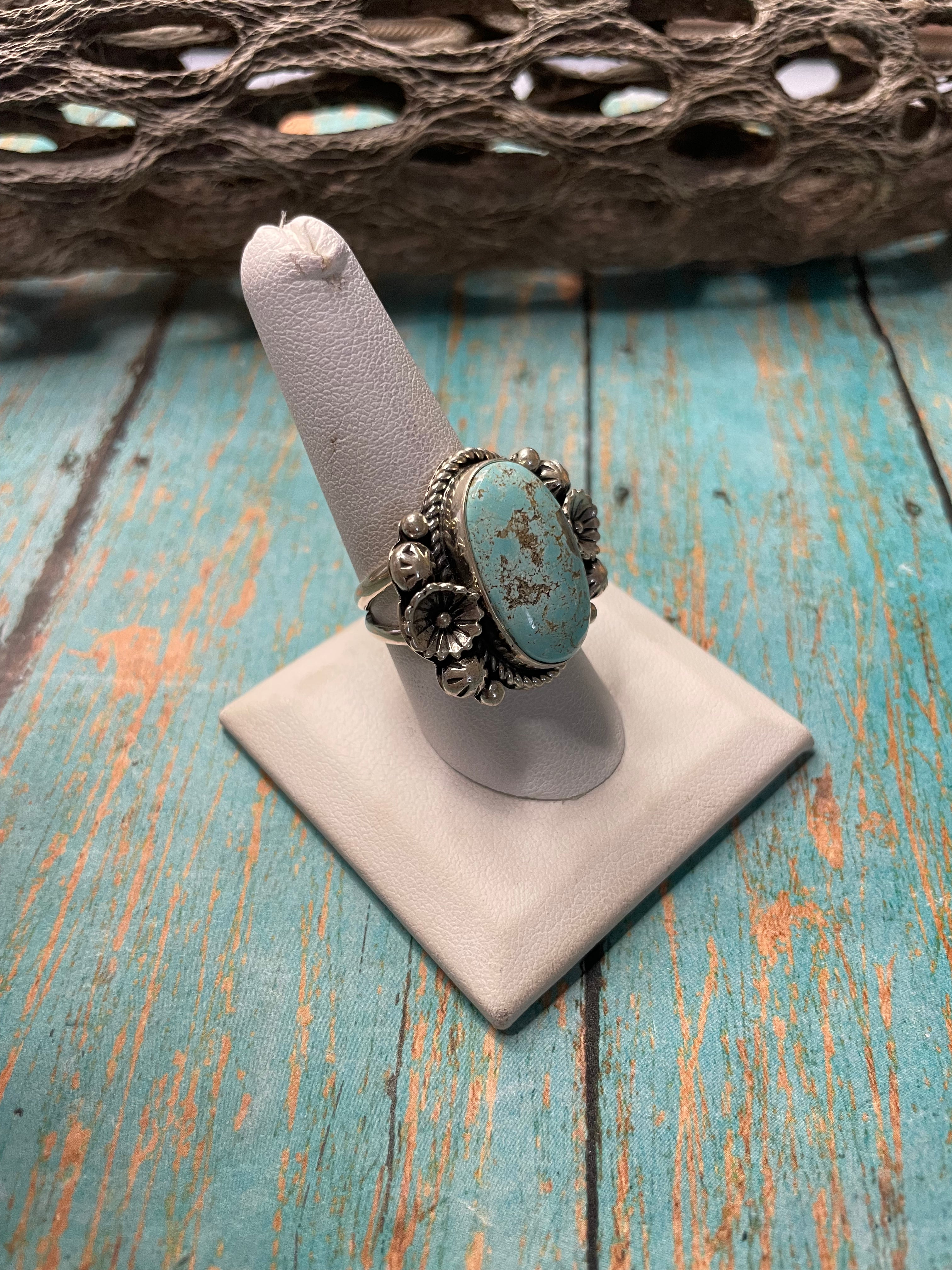 Old Pawn Navajo Sterling Silver & Turquoise Ring Size 9.5