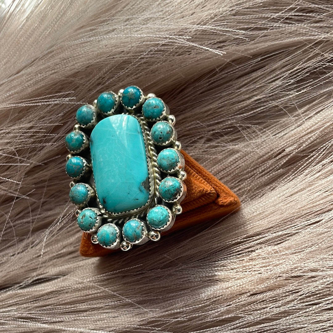 Navajo Turquoise & Sterling Silver Ring Size 8.5 Signed Robert Shakey