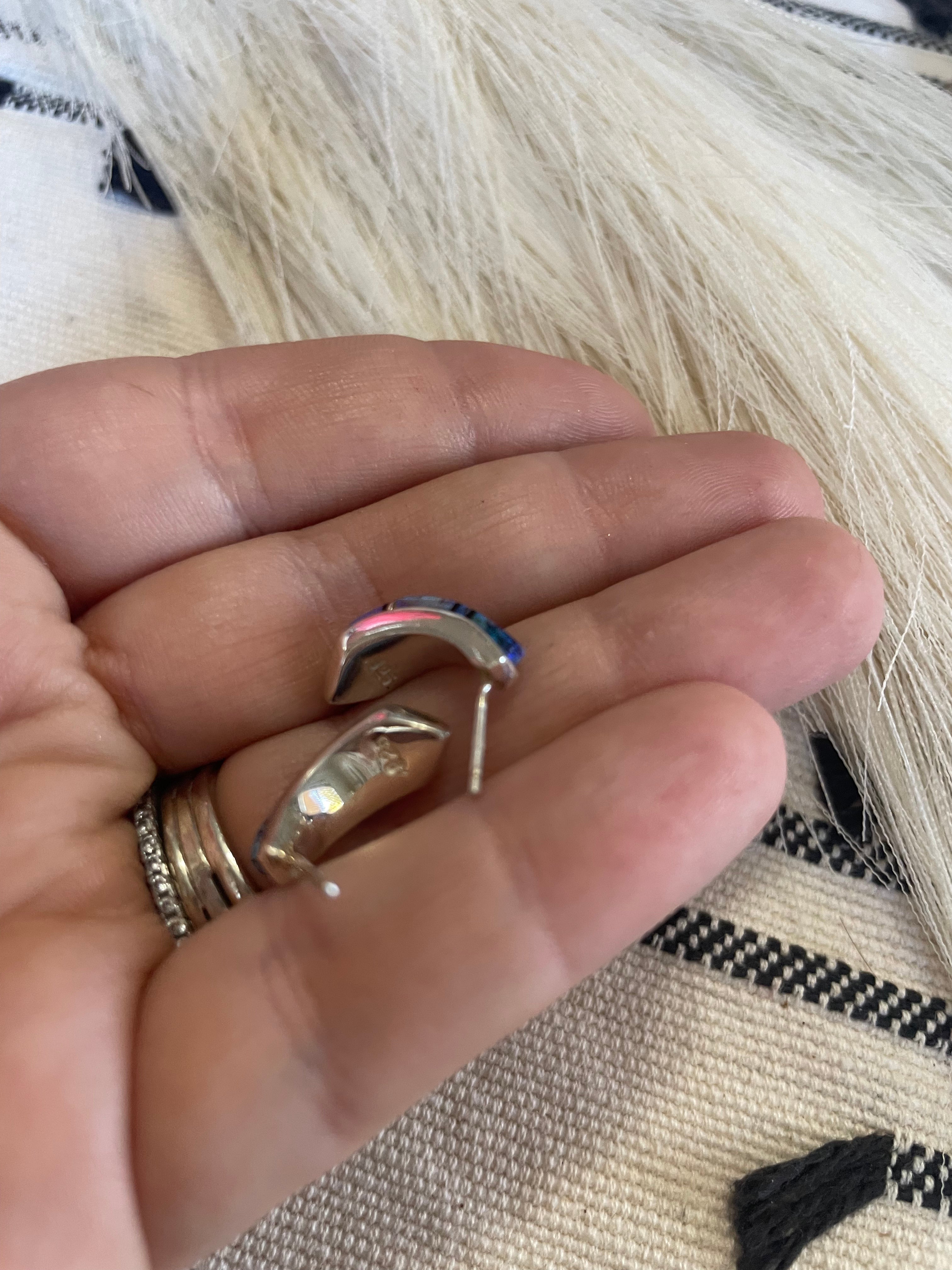 Navajo Blue Opal Inlay & Sterling Silver Earrings