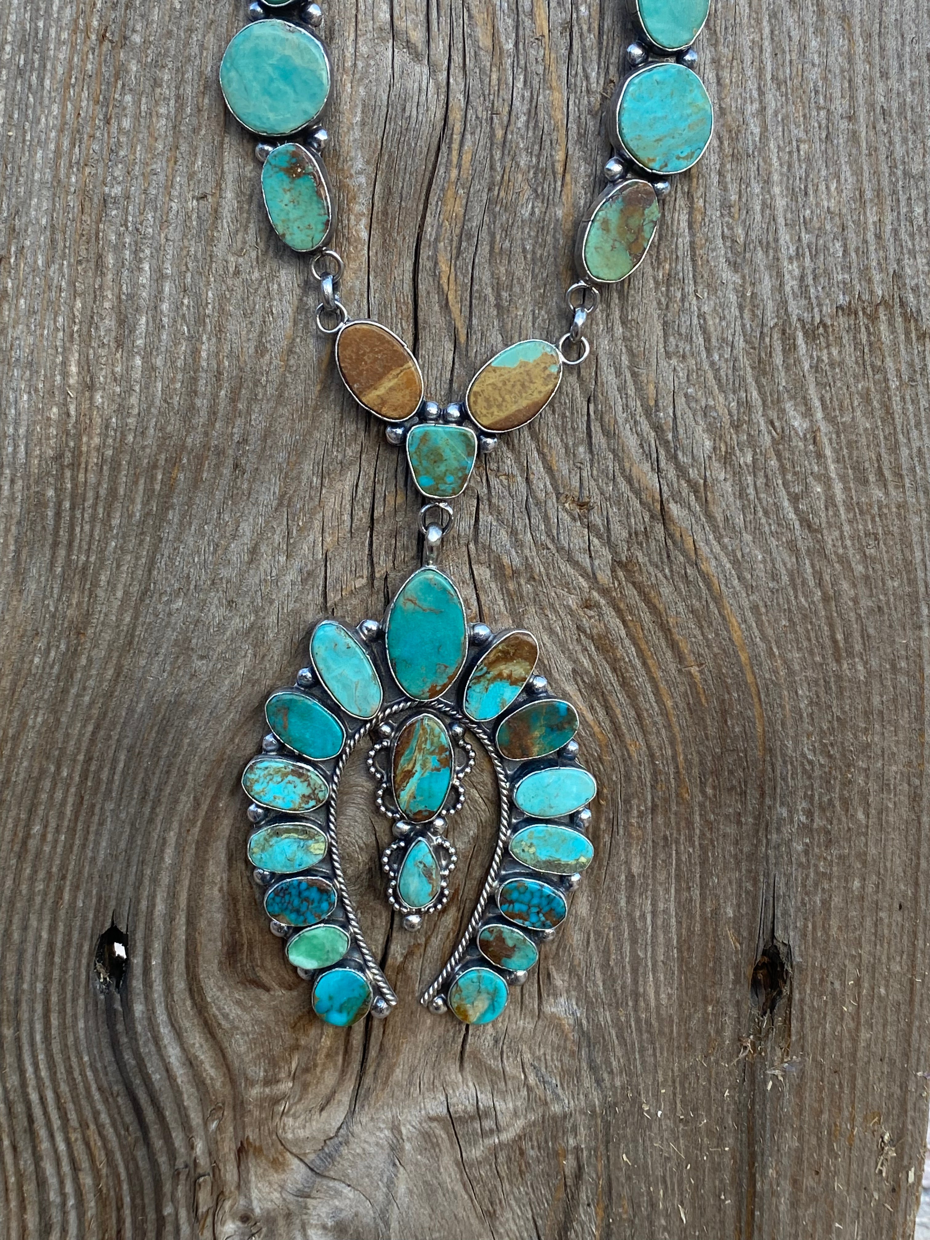 Navajo Sterling Silver & Royston Turquoise Drop Necklace Signed