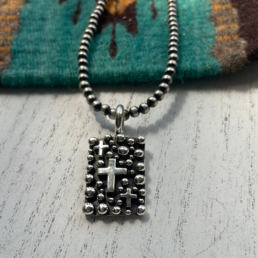 Beautiful Navajo Sterling Silver Cross Pendant Signed A Douglas