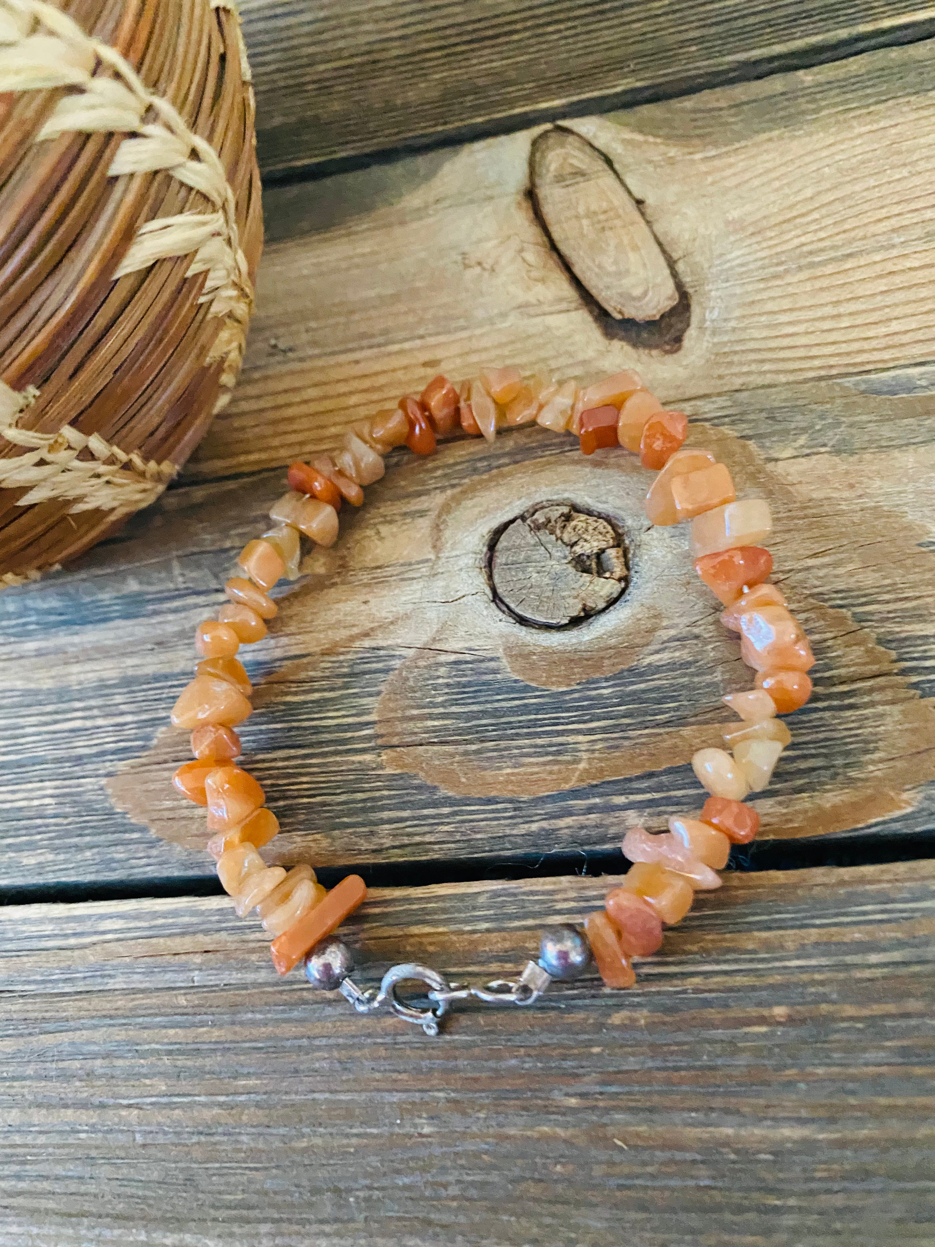 Navajo Carnelian & Sterling Silver Beaded Bracelet