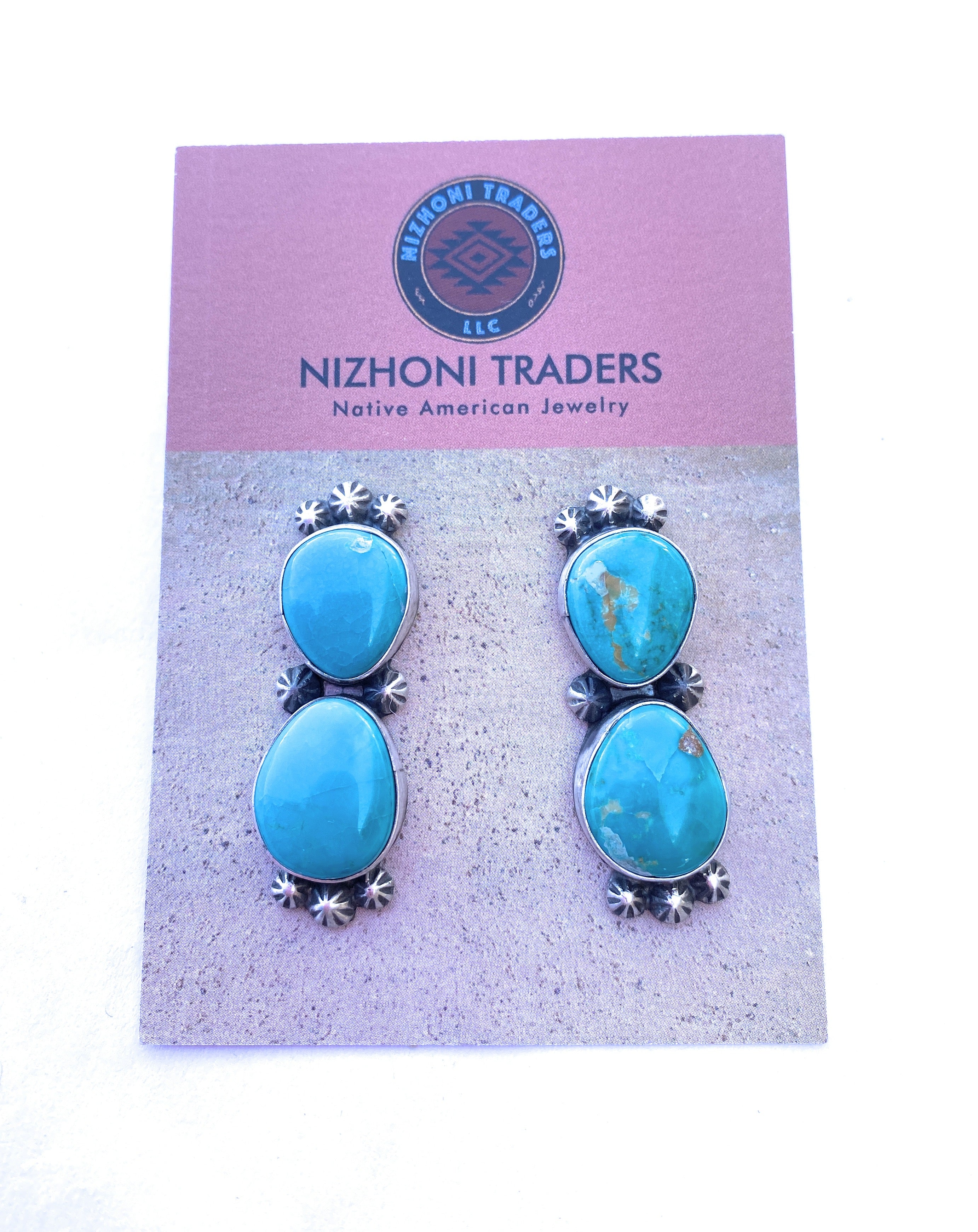 Navajo Sterling Silver & Royston Turquoise Post Earrings Signed