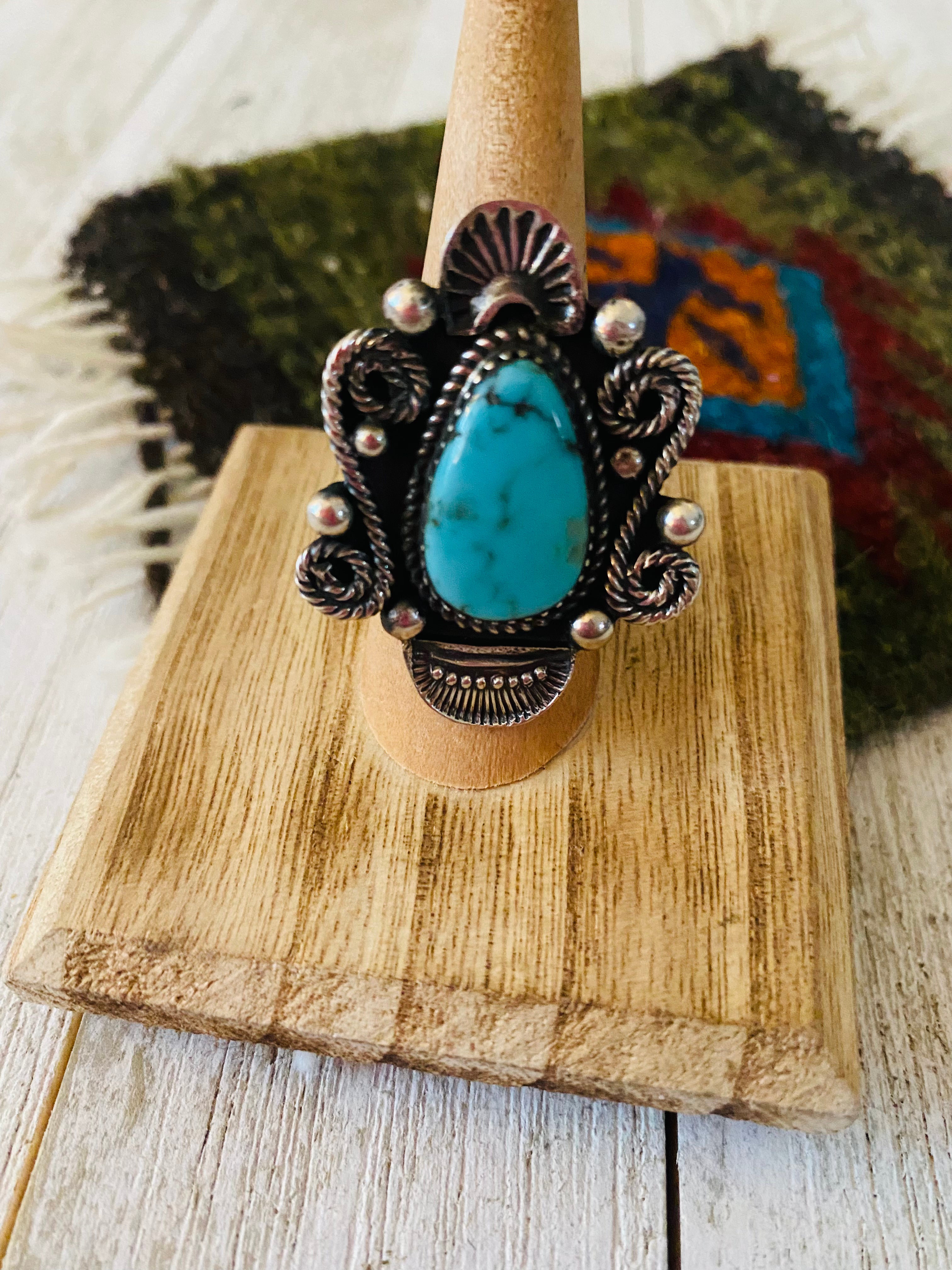 Navajo Kingman Turquoise & Sterling Silver Adjustable Ring