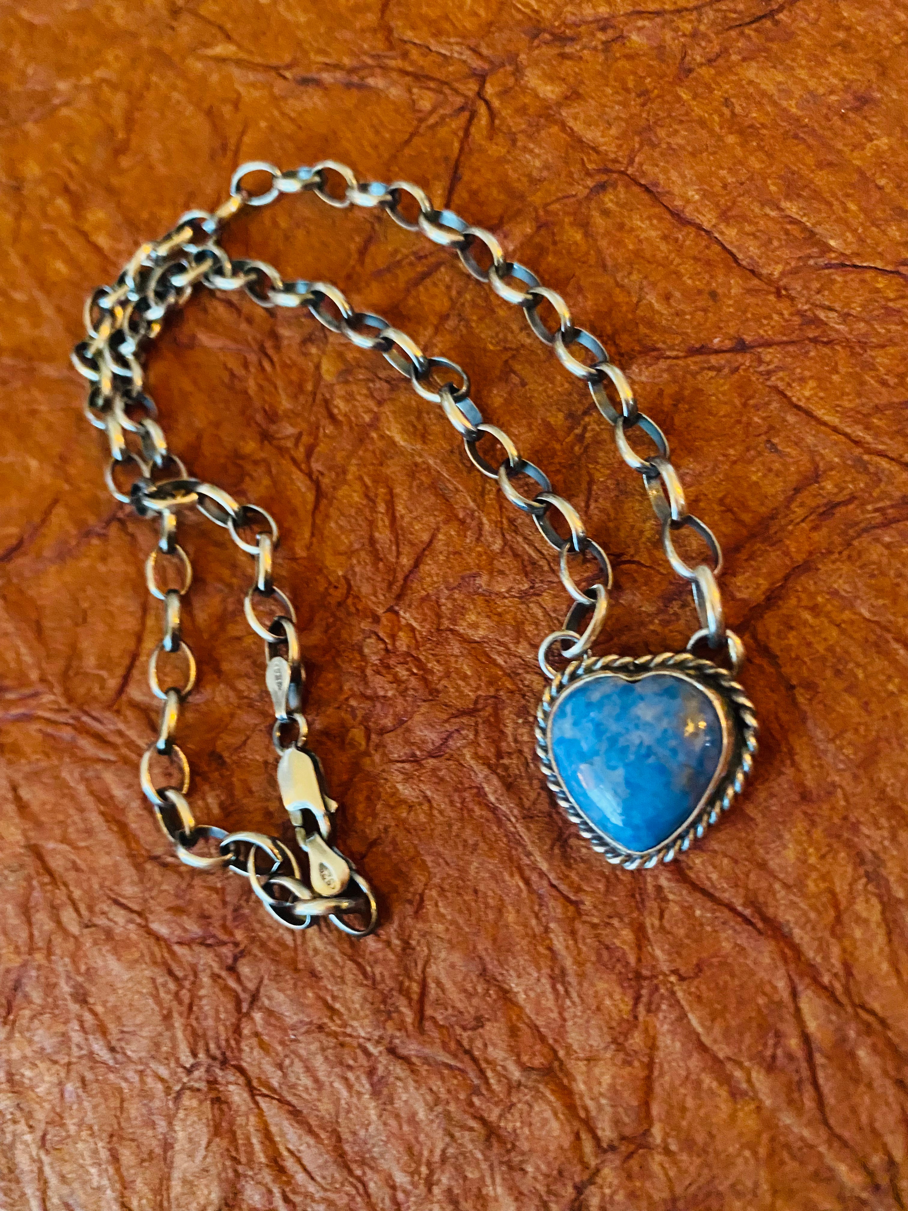 Navajo Sterling Silver & Denim Lapis Heart Necklace