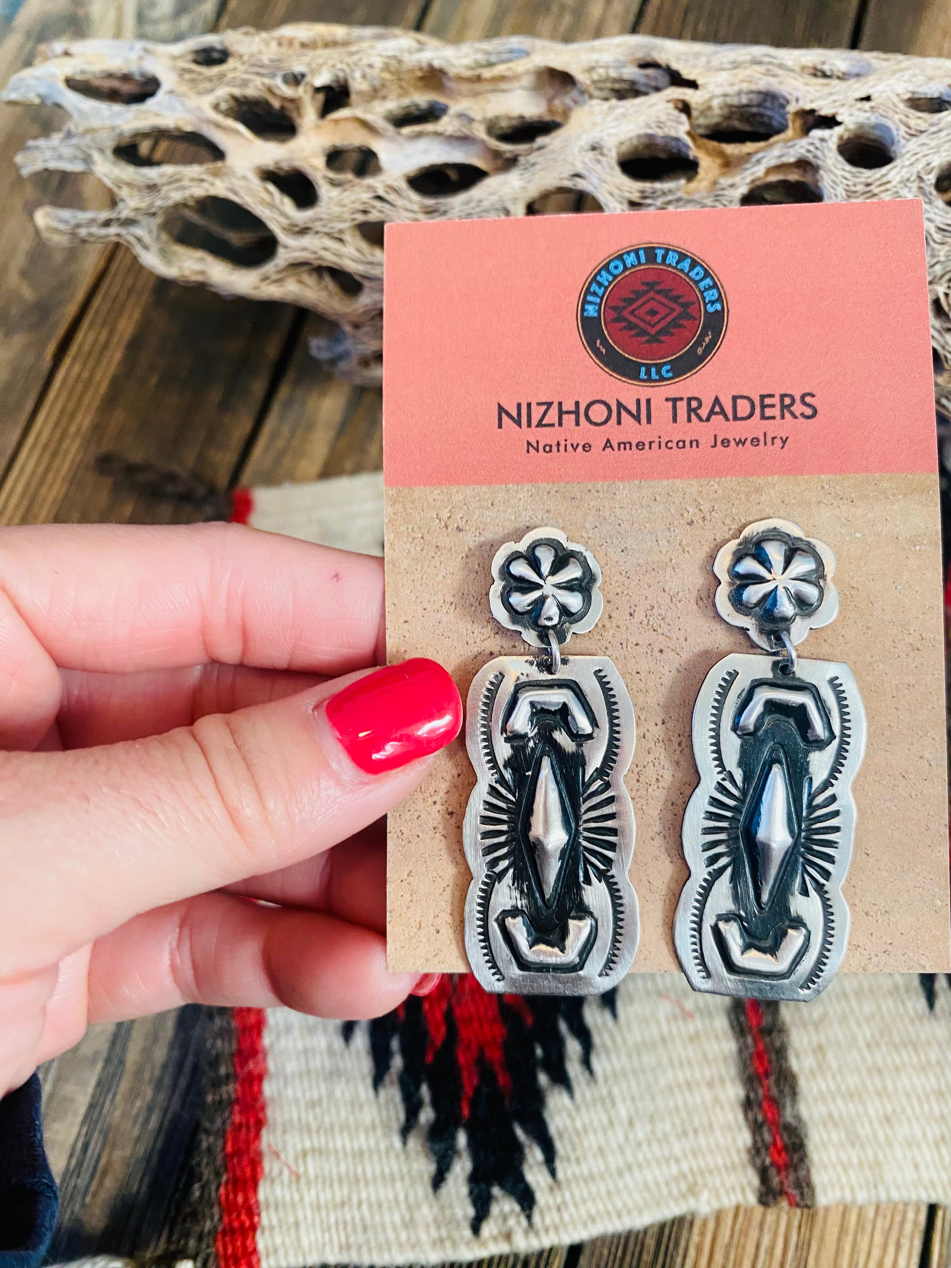 Navajo Sterling Silver Concho Dangle Earrings By Leander Tahe