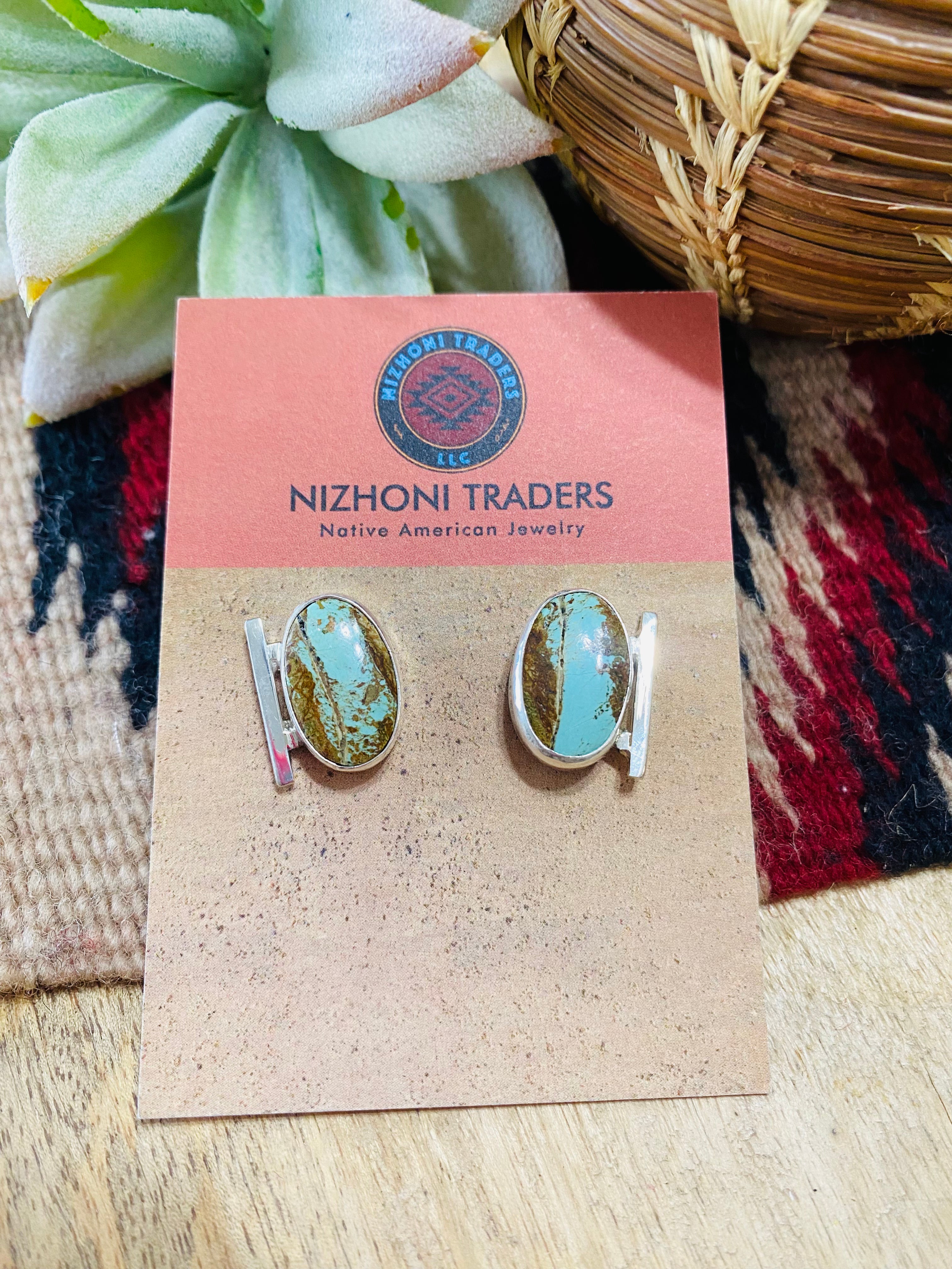 Navajo Sterling Silver & Royston Turquoise Post Earrings