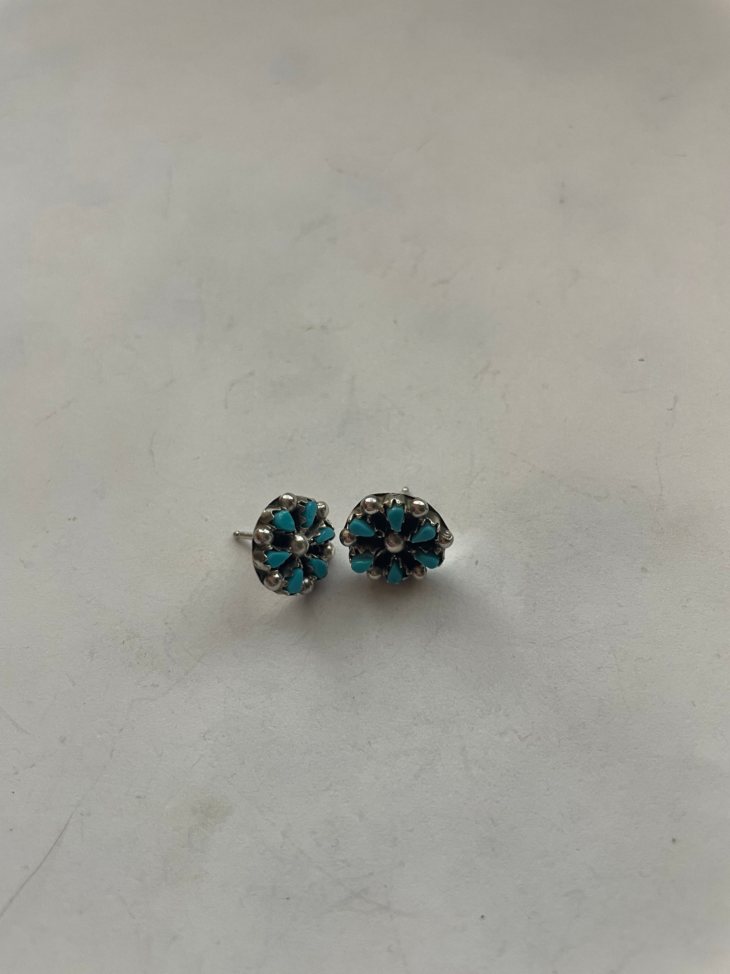 Handcrafted Sterling Silver & Turquoise Flower Stud Earrings
