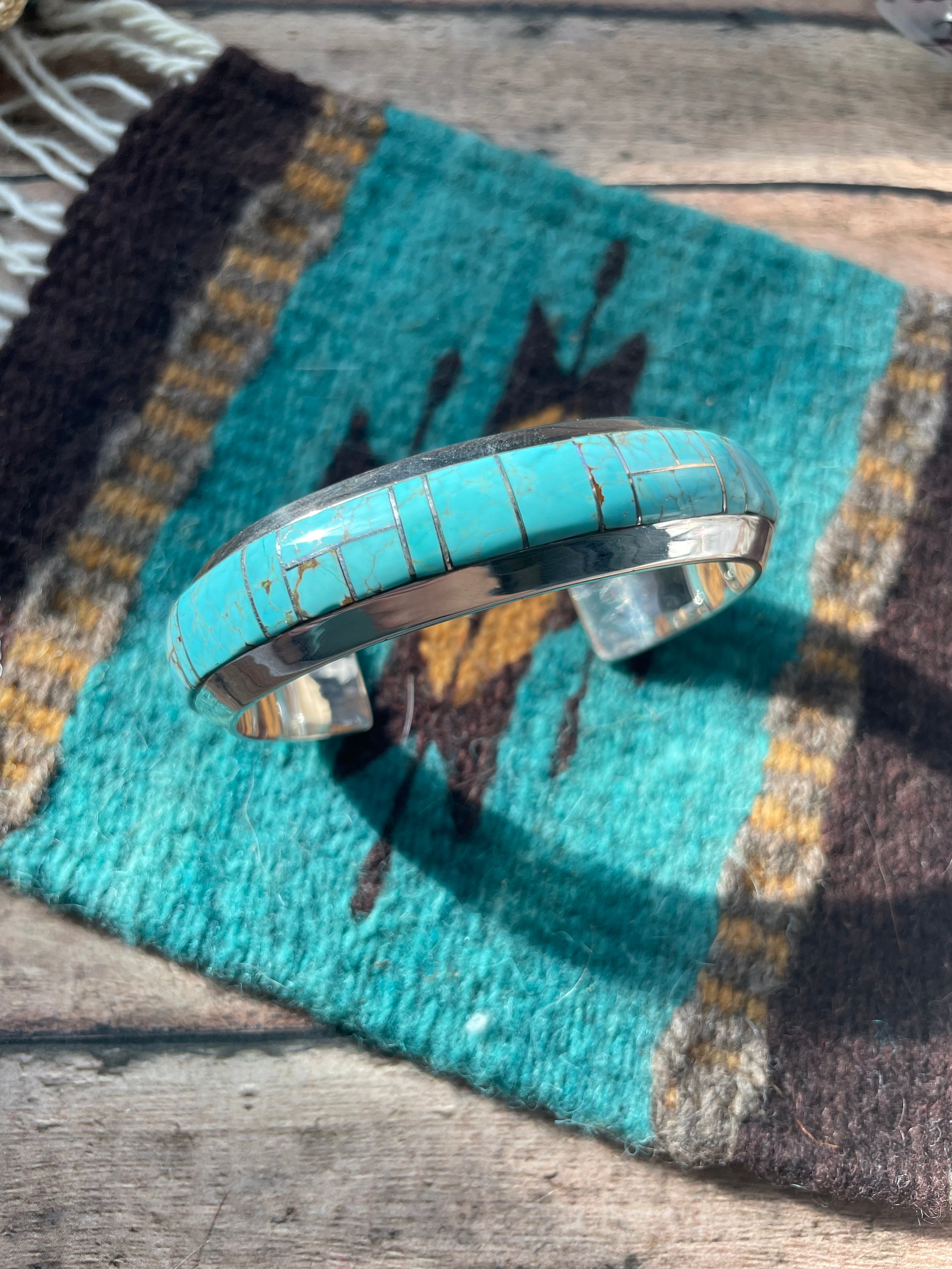 Navajo Handmade Sterling & Number 8 Turquoise Cuff