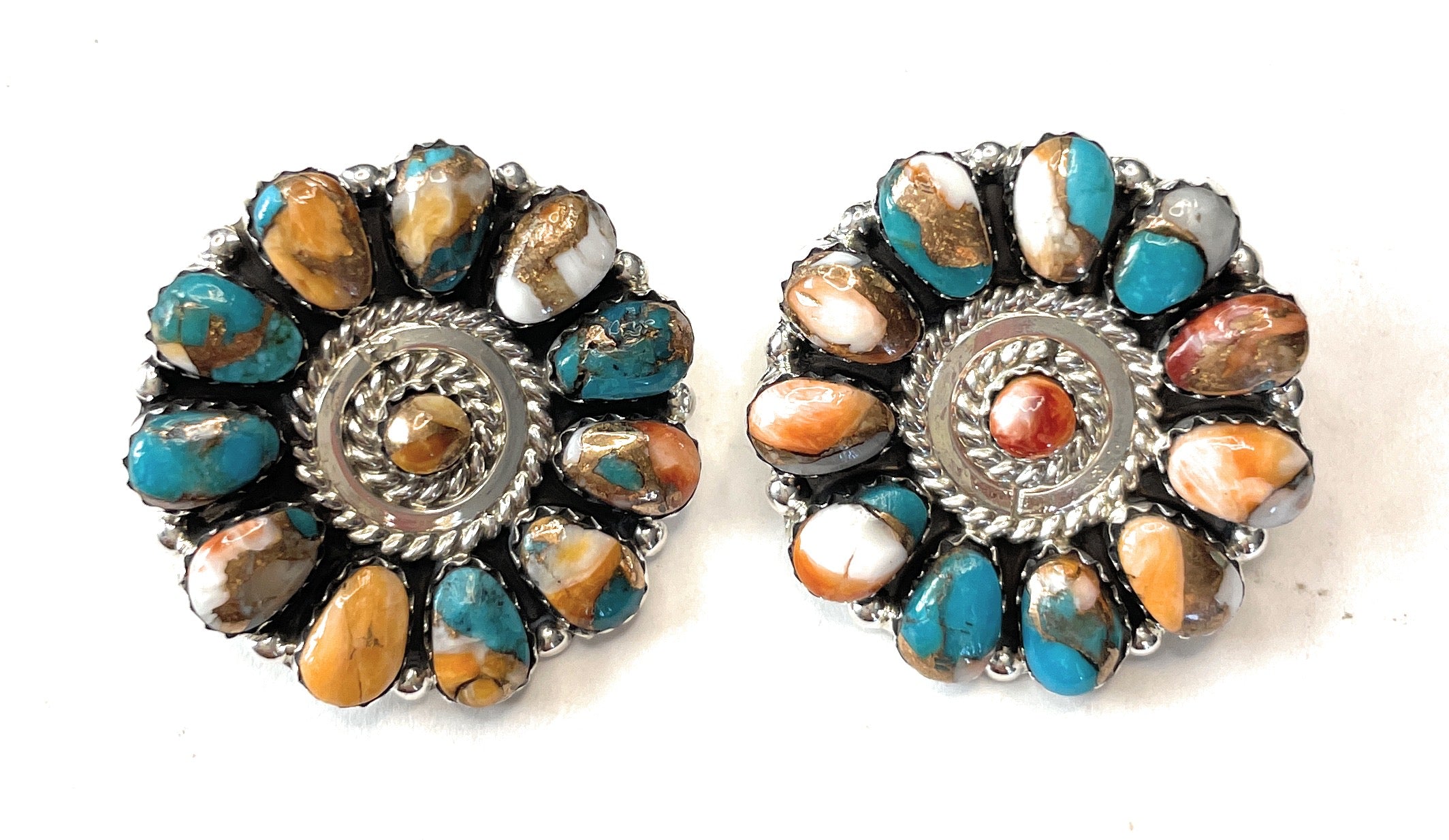 Navajo Sterling Silver And Spice Multi Stone Earrings