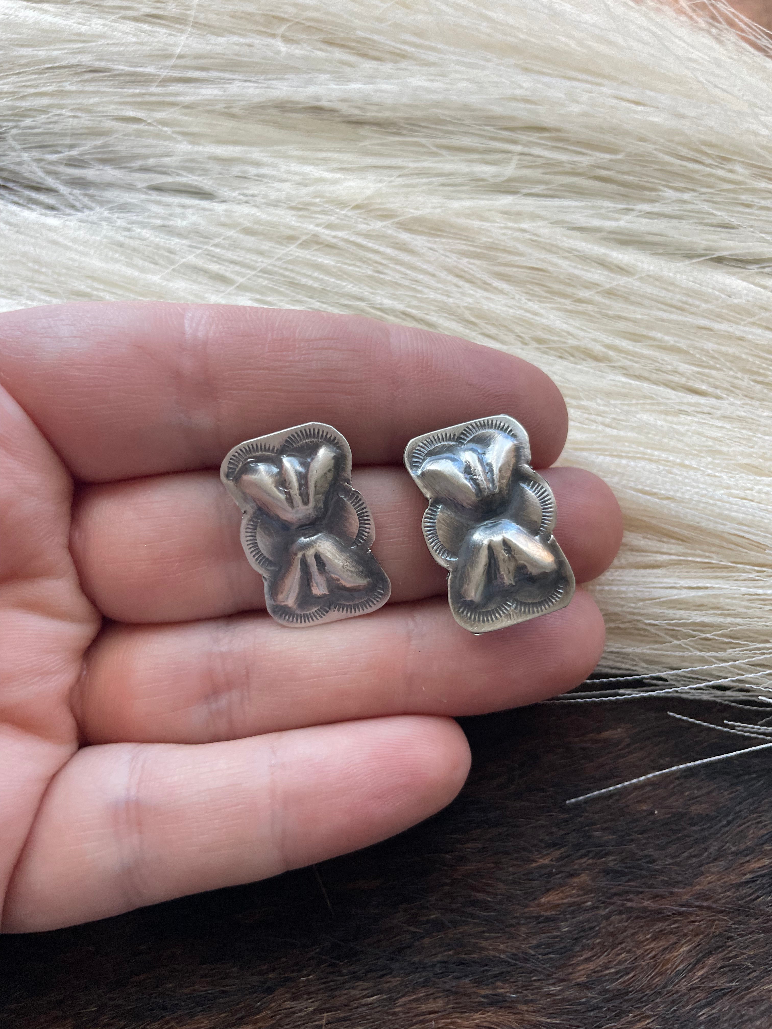Handcrafted Sterling Silver Bow Tie Concho Earrings