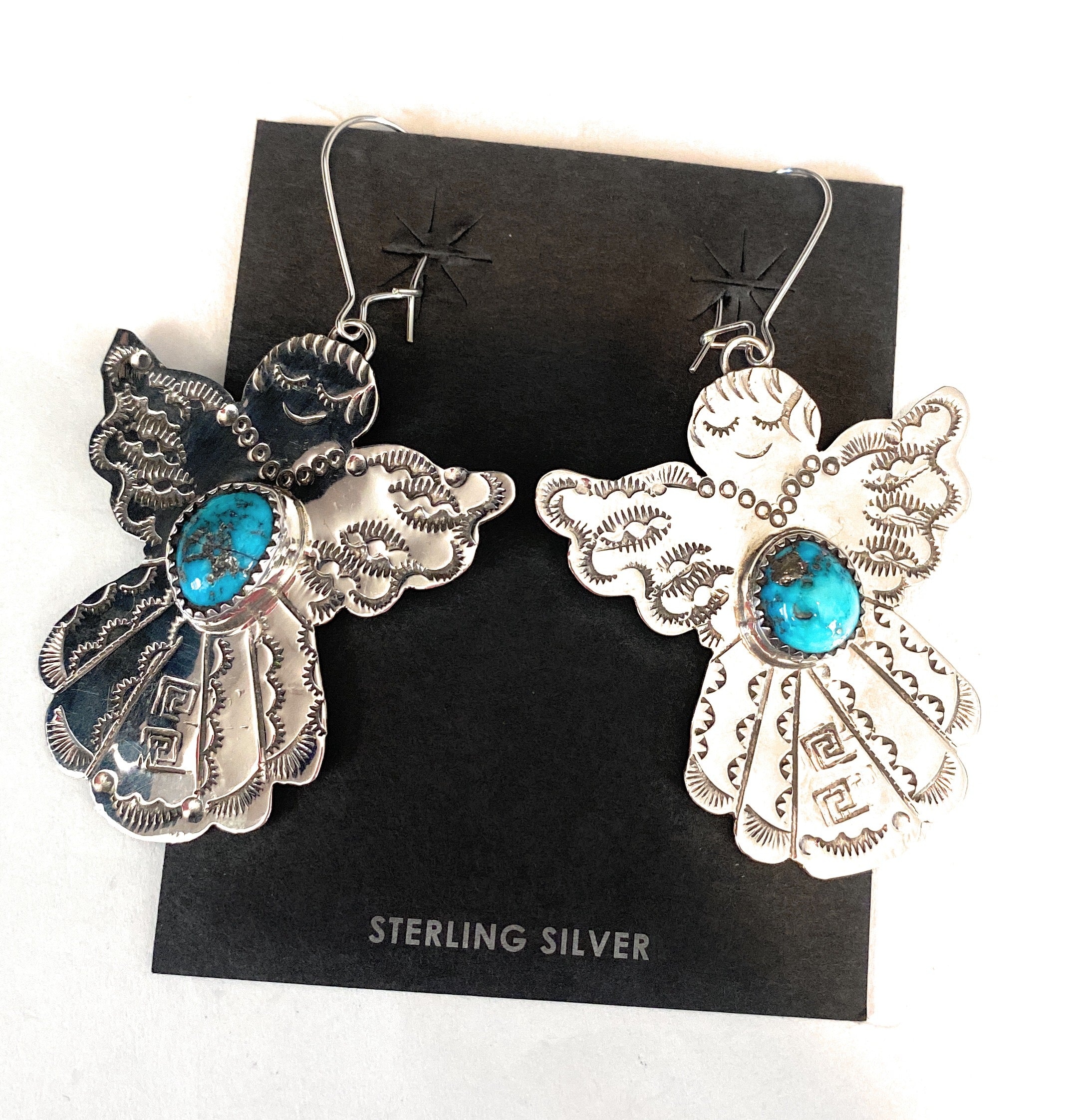 Navajo Turquoise & Sterling Silver Angel Dangle Earrings