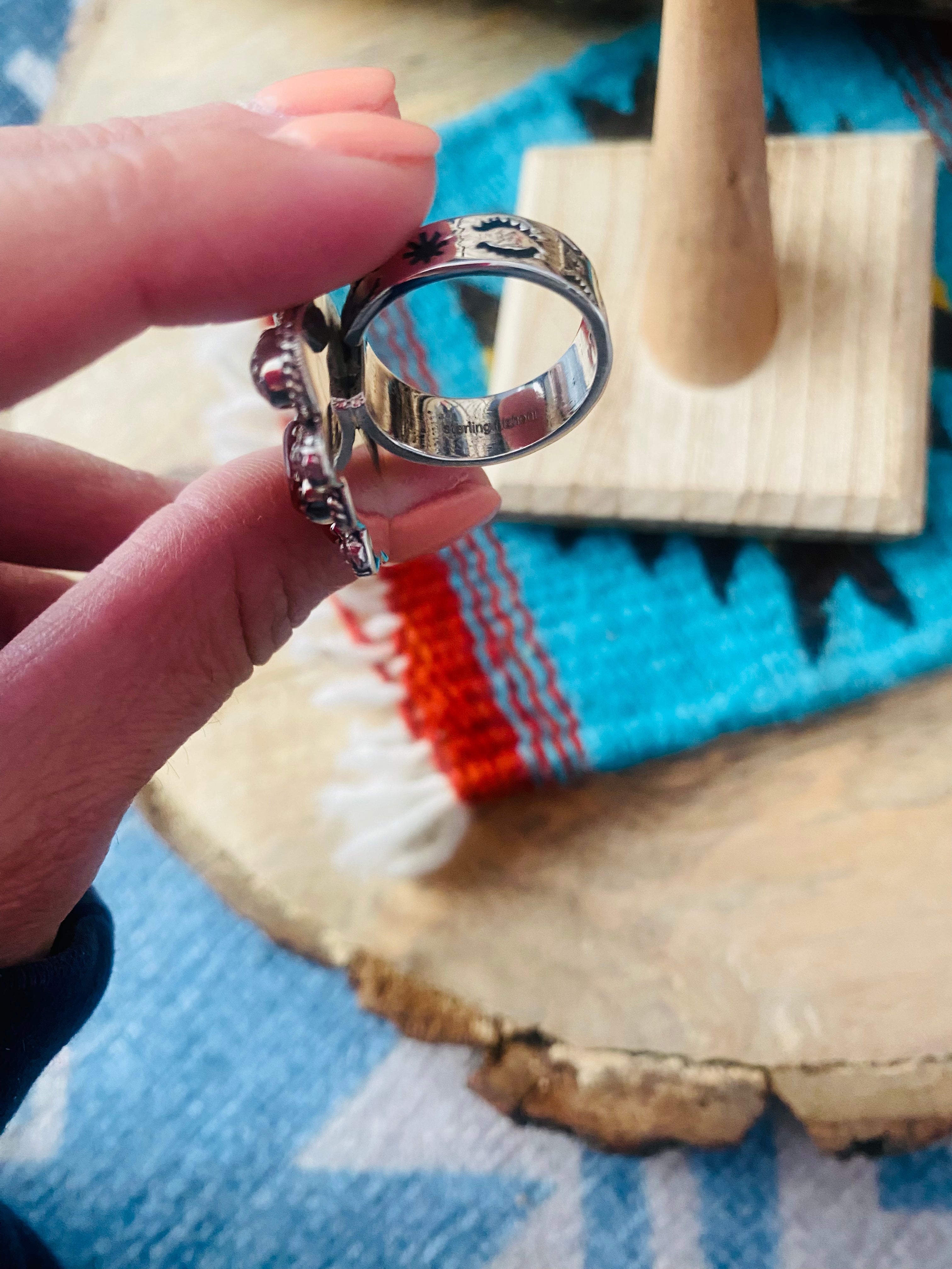 Handmade Sterling Silver, Coral & Number 8 Turquoise Adjustable Ring