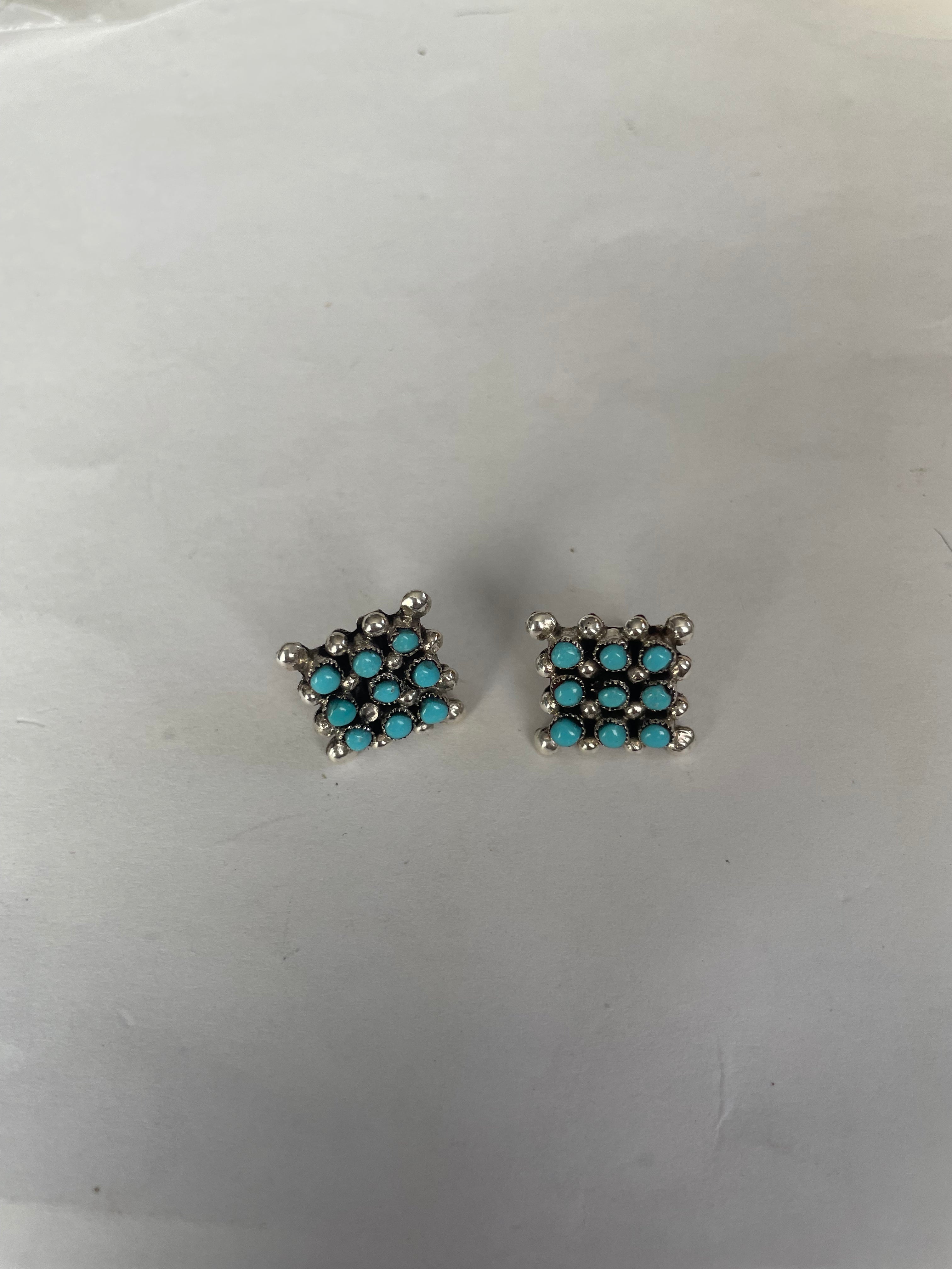 Zuni Turquoise Sterling Silver Snake Eye Earrings