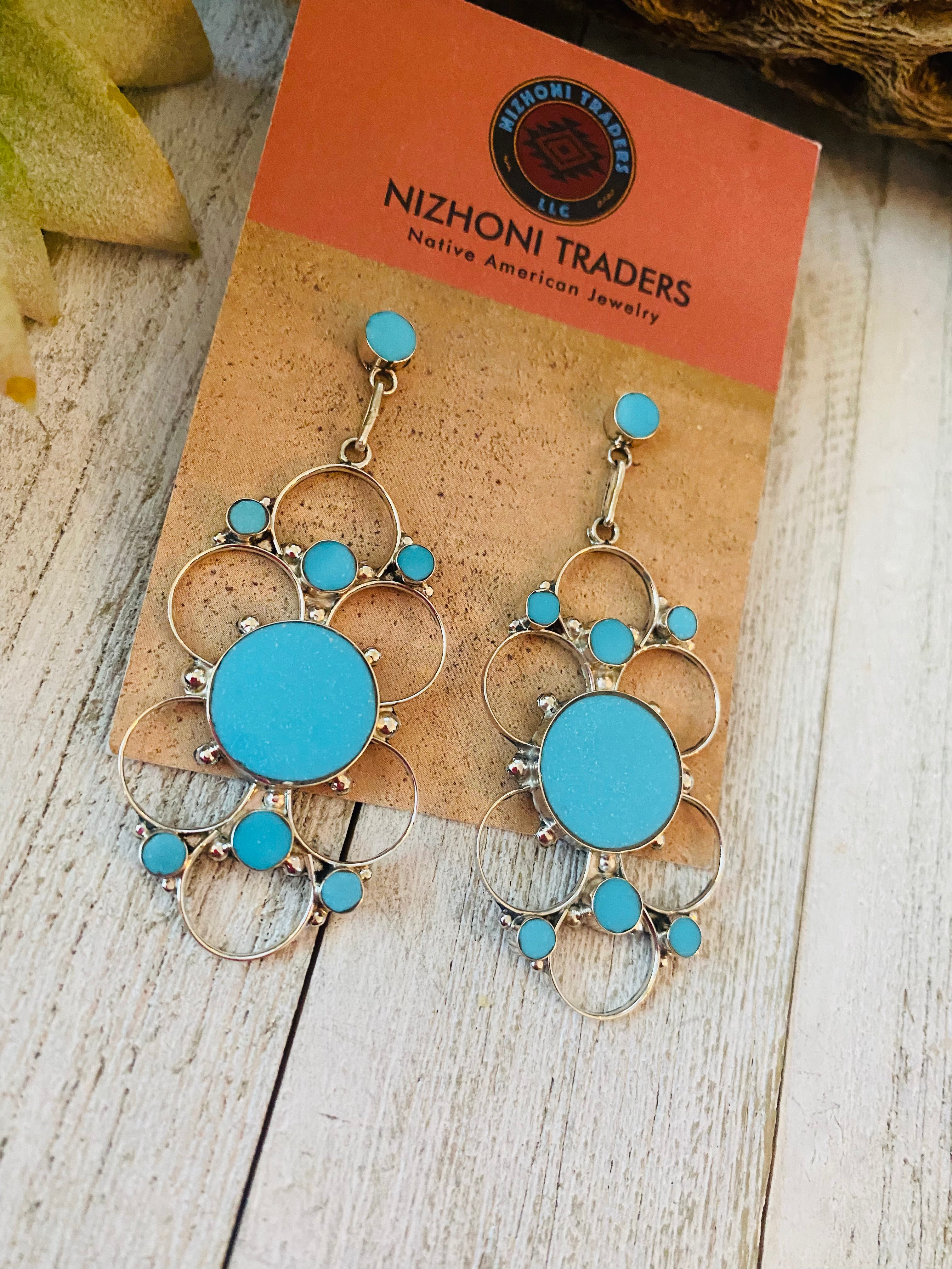 Zuni Sterling Silver & Turquoise Dangle Earrings