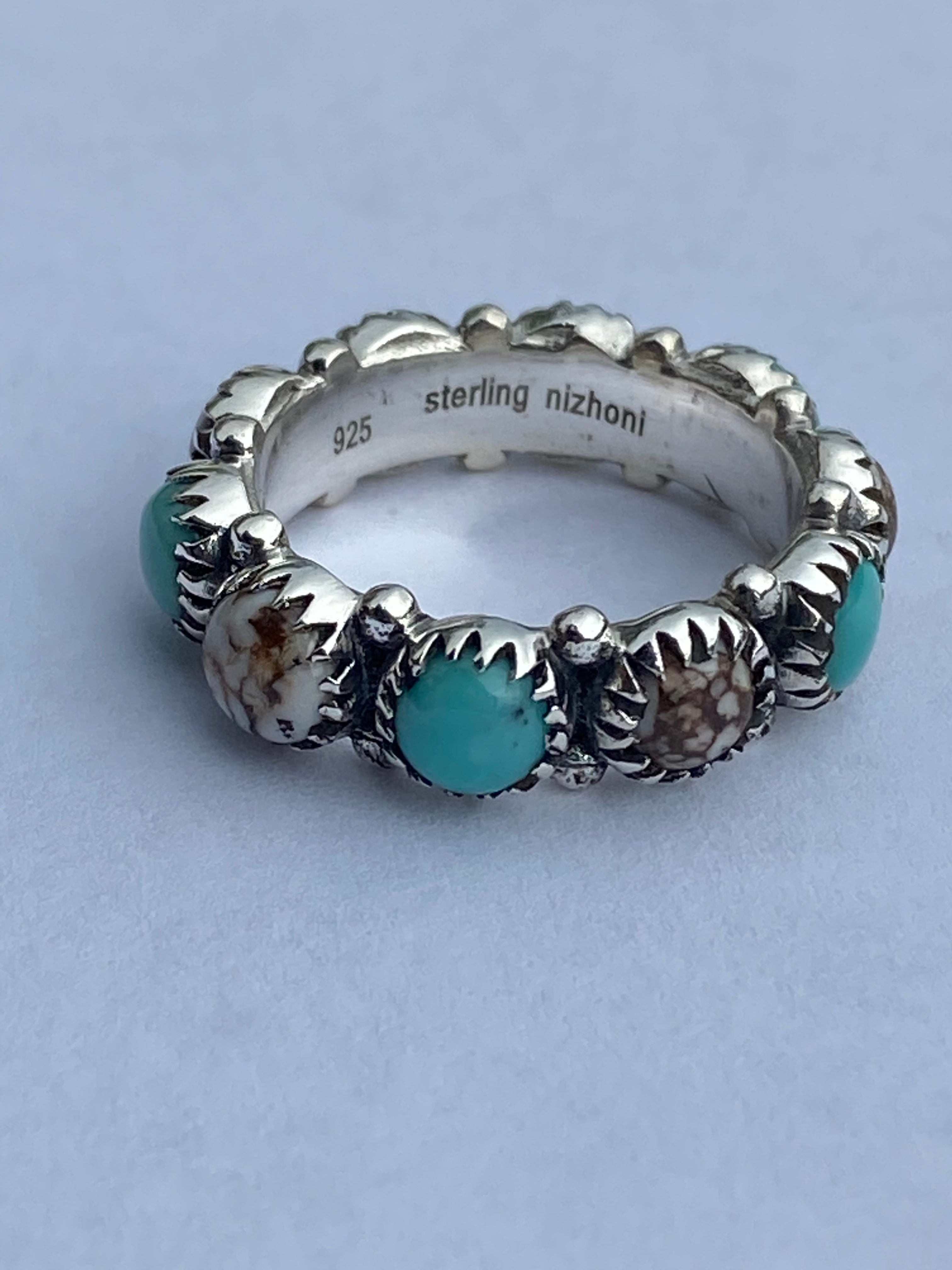 Kingman Turquoise & Wild Horse Sterling Silver Eternity Band