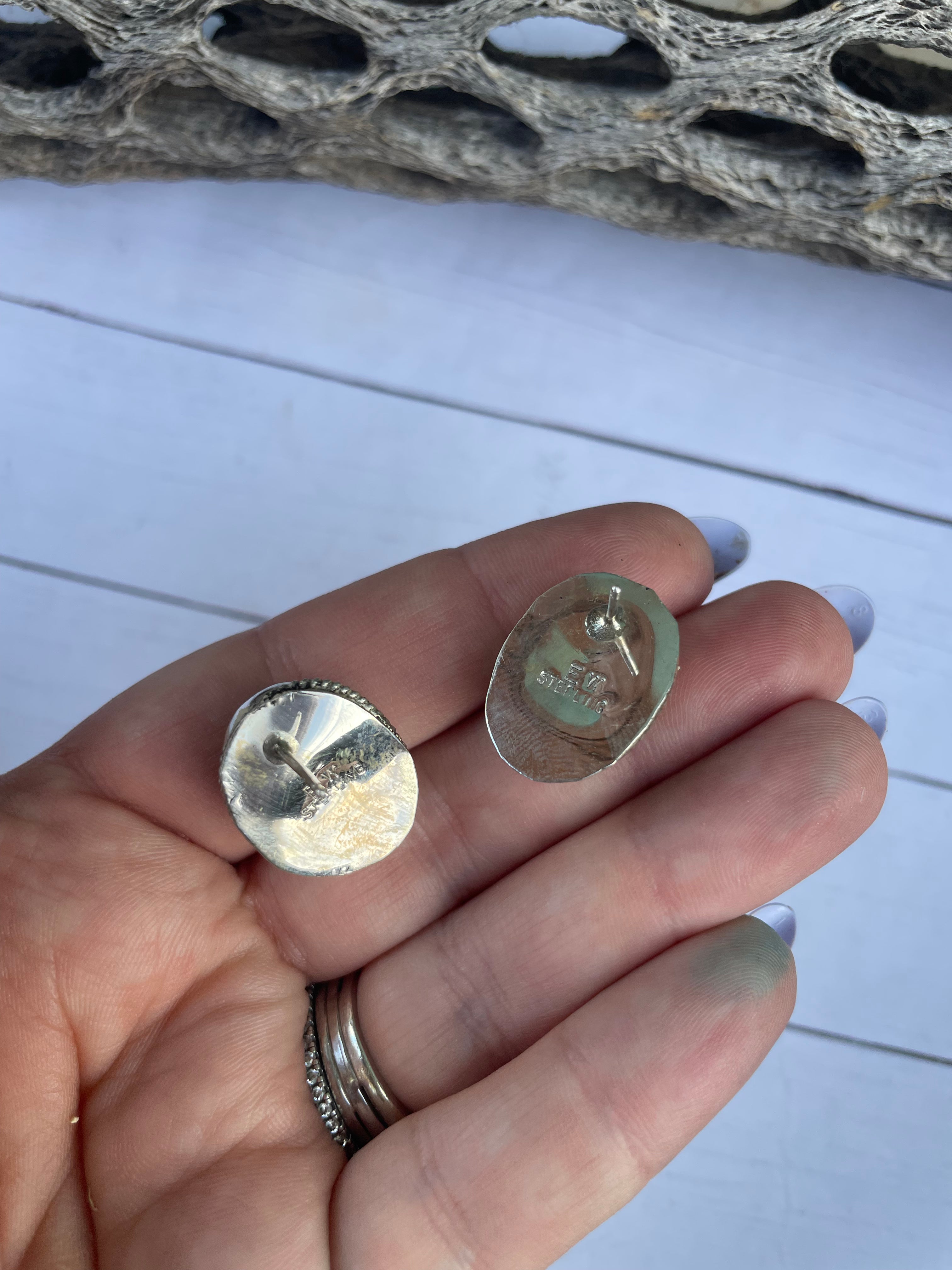 Navajo Turquoise And Sterling Silver Post Earrings