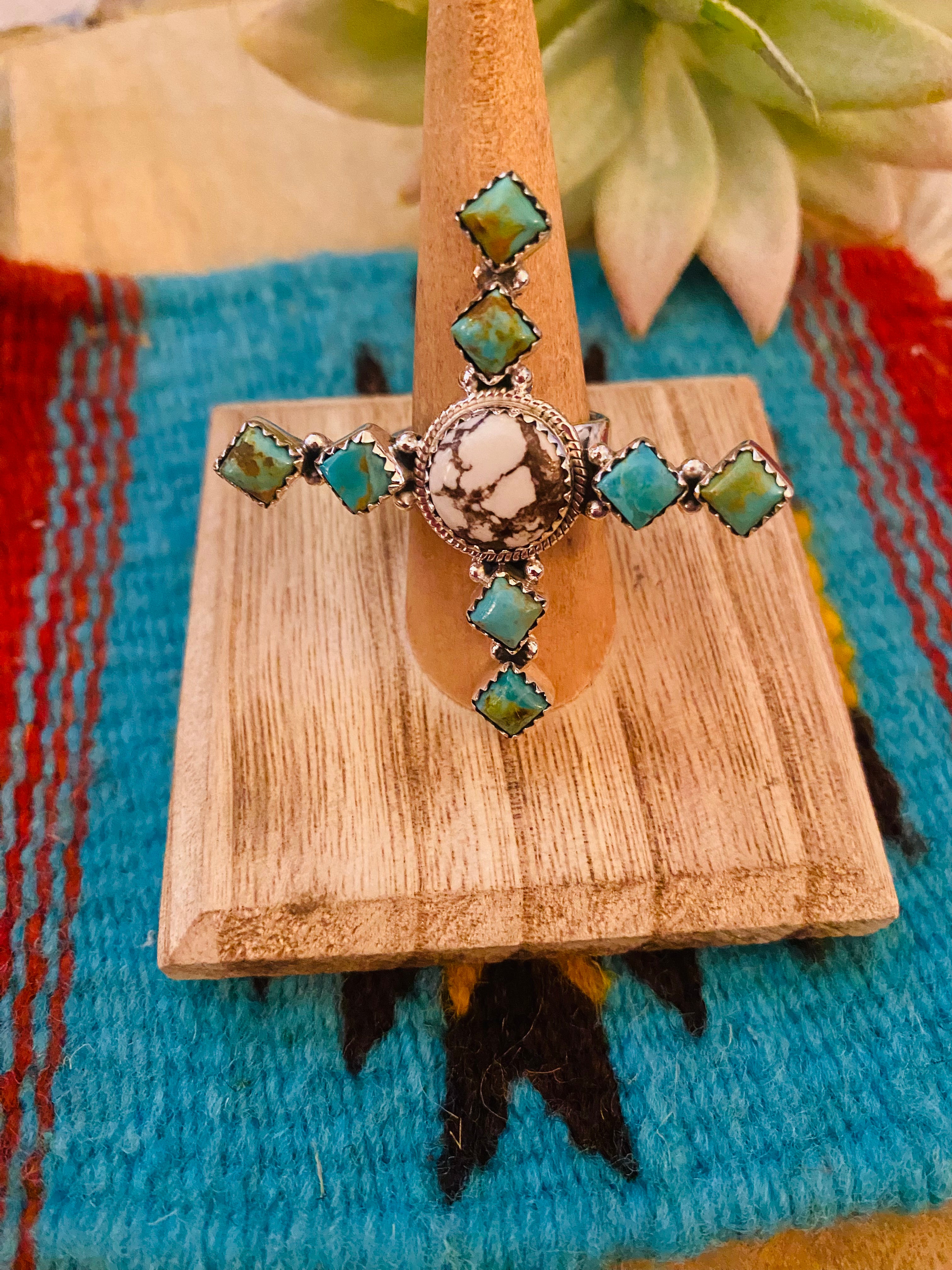 Beautiful Sterling Silver, Wild Horse & Turquoise Adjustable Ring