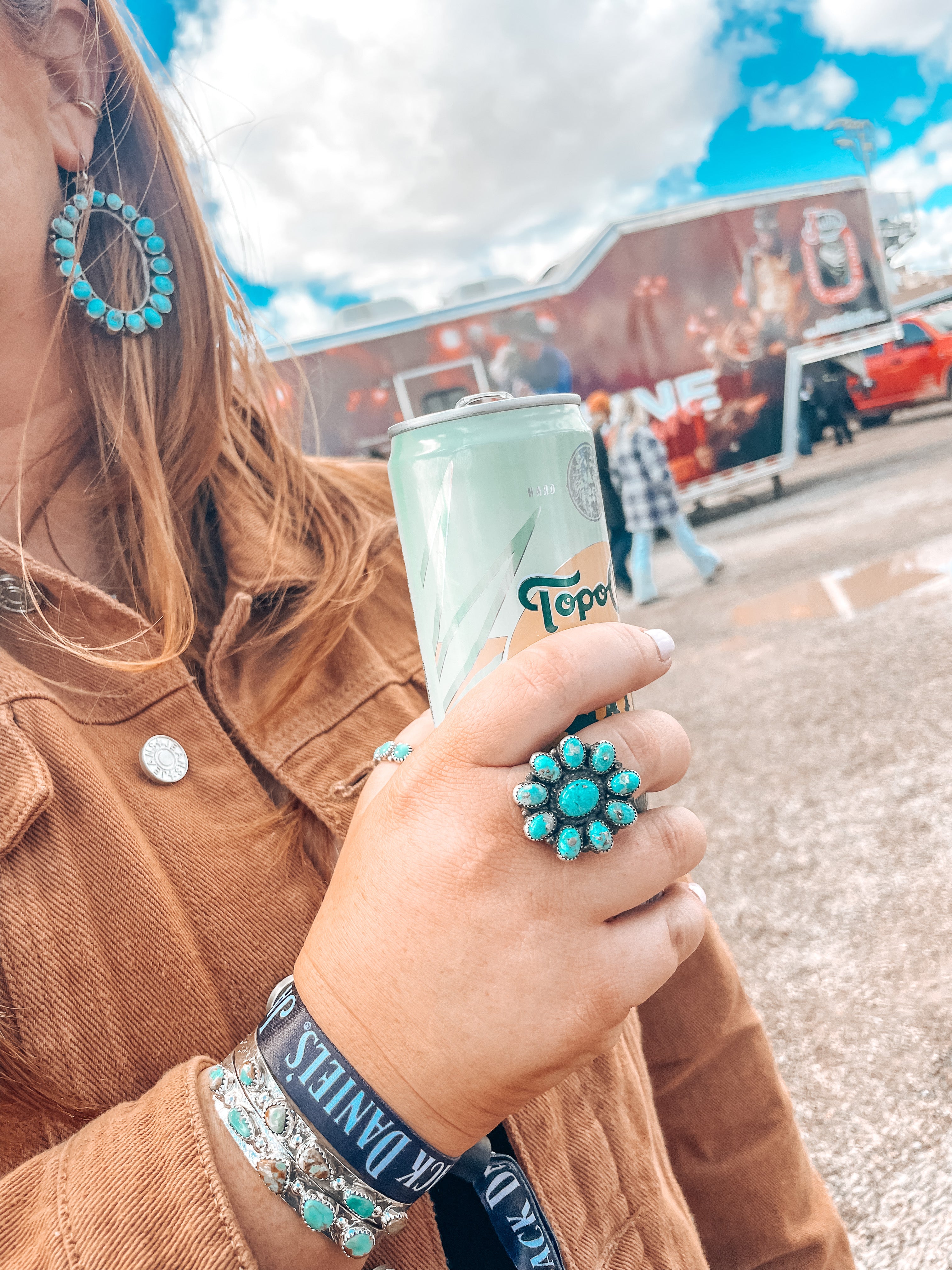 Navajo Sterling Silver & Turquoise Adjustable Flower Ring Signed