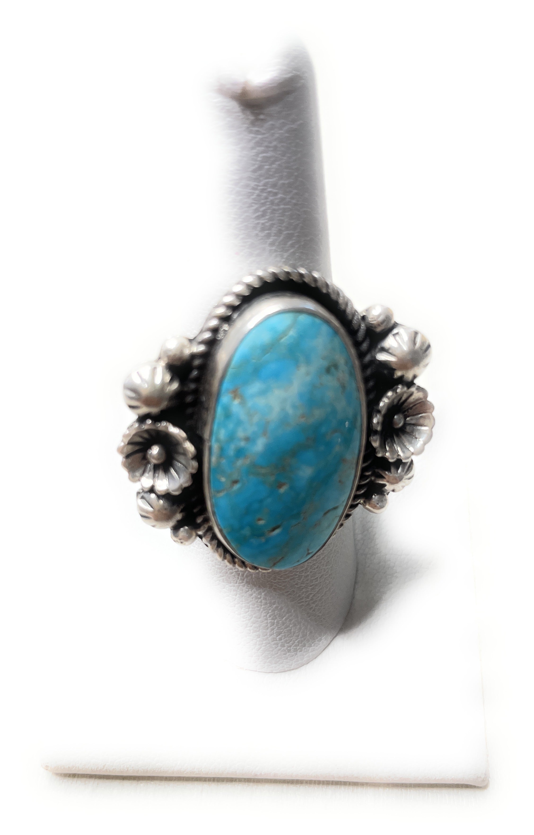 Old Pawn Navajo Sterling Silver & Turquoise Ring Size 9