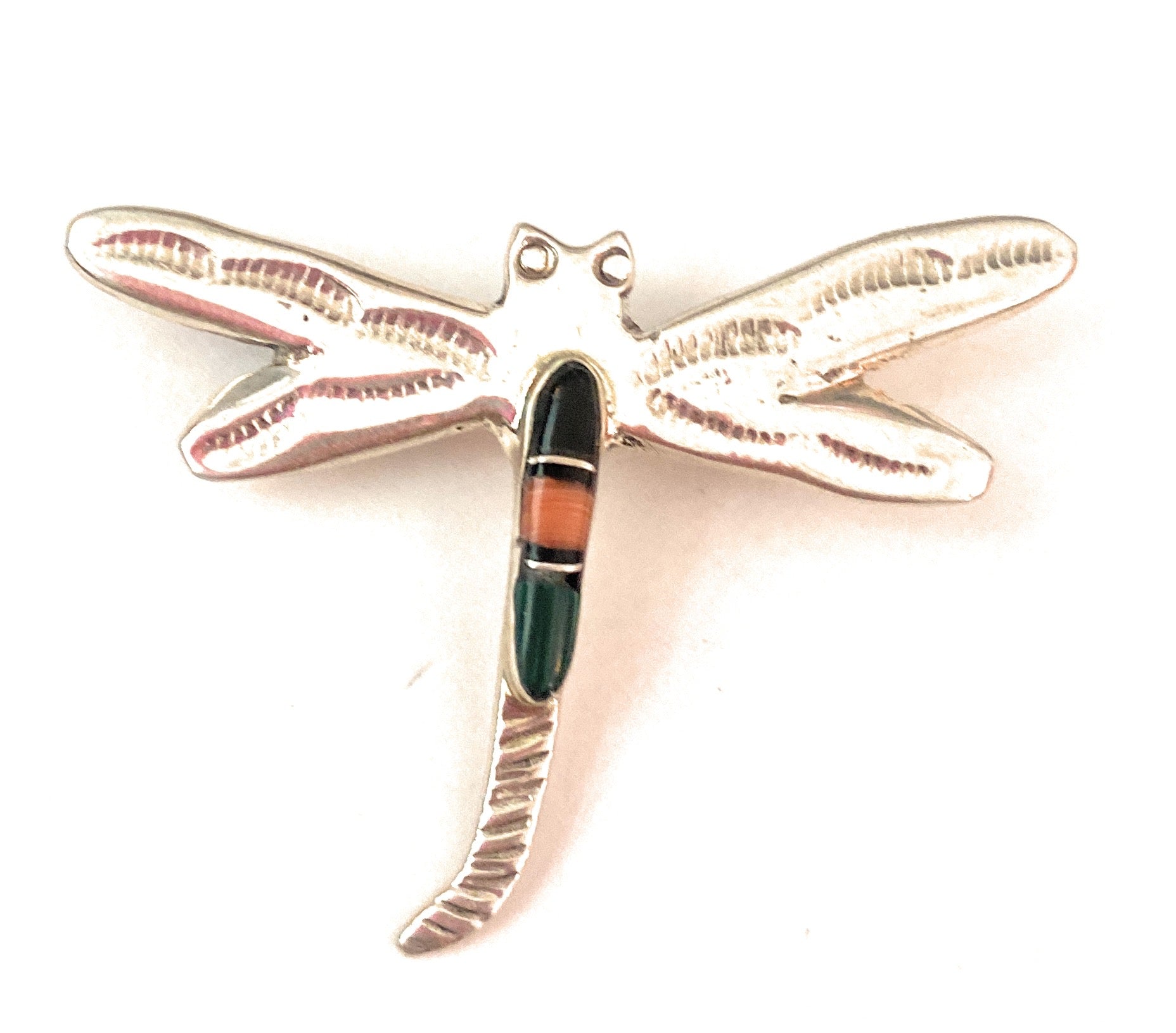 Navajo Sterling Silver and Multi Stone Inlay Dragonfly Brooch