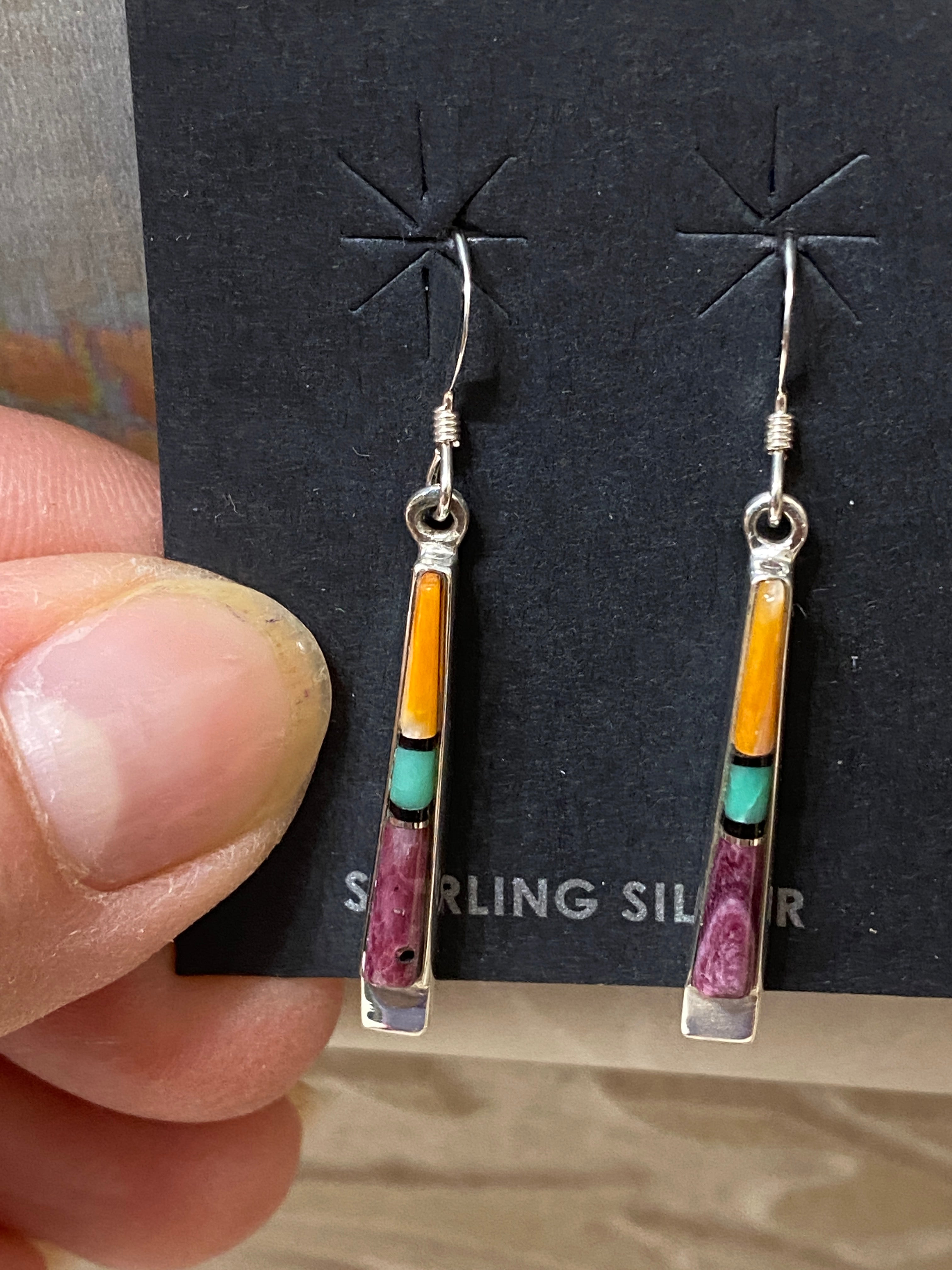 Navajo Turquoise Orange Spiny Dangle Straight Earrings