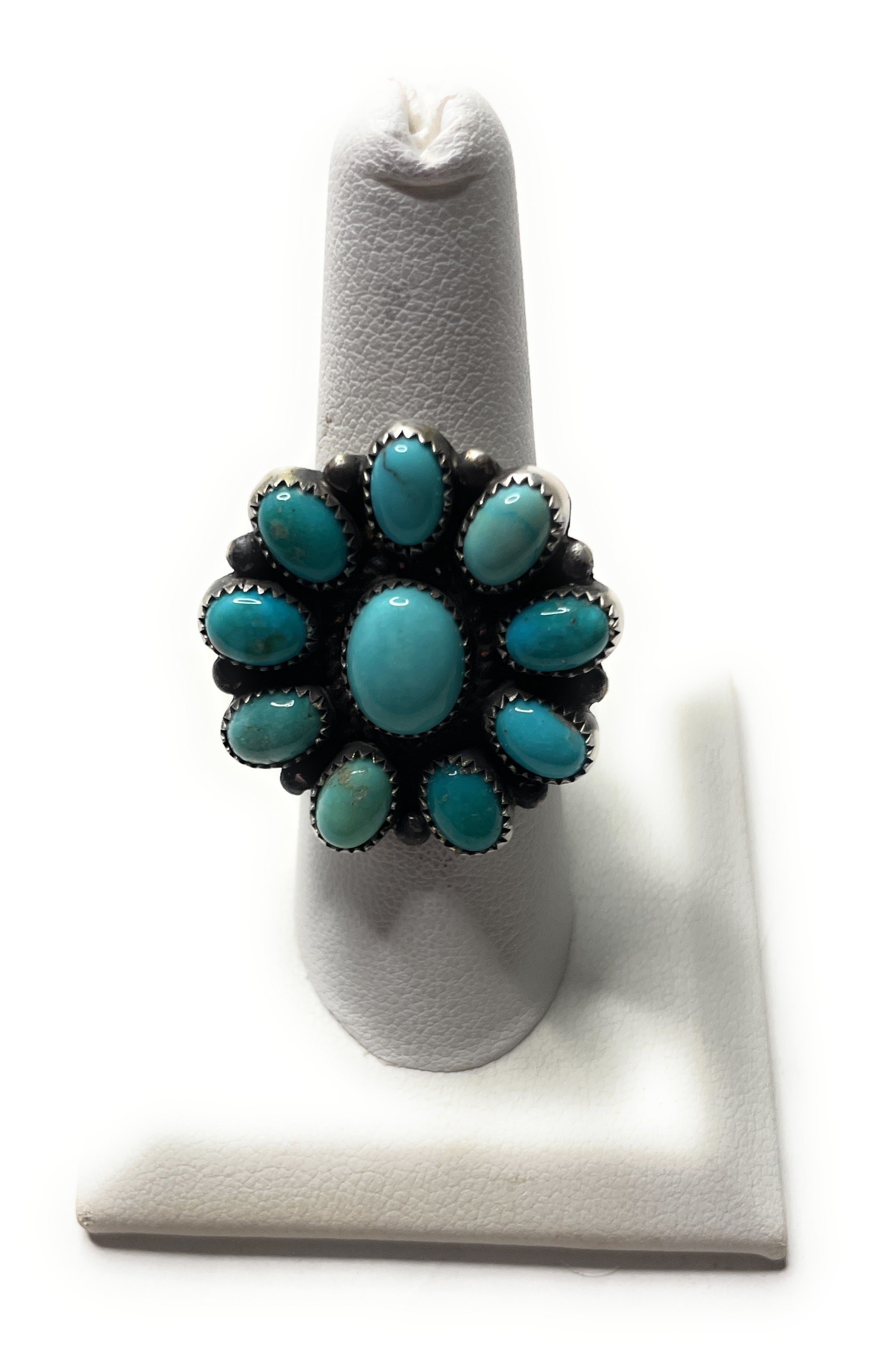 Navajo Turquoise And Sterling Silver Adjustable Cluster Ring