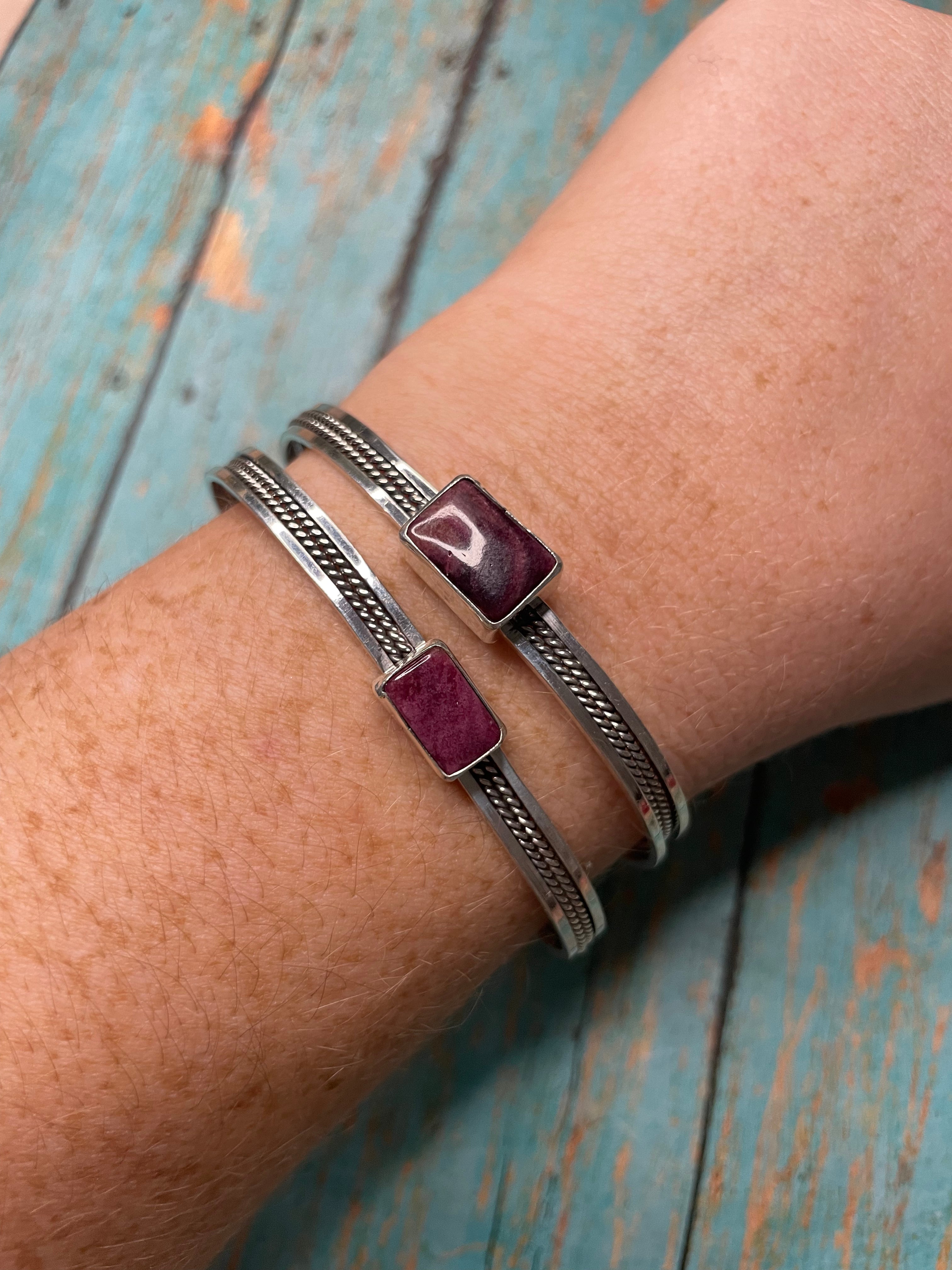 Navajo Purple Spiny & Sterling Silver Adjustable Cuff Bracelet