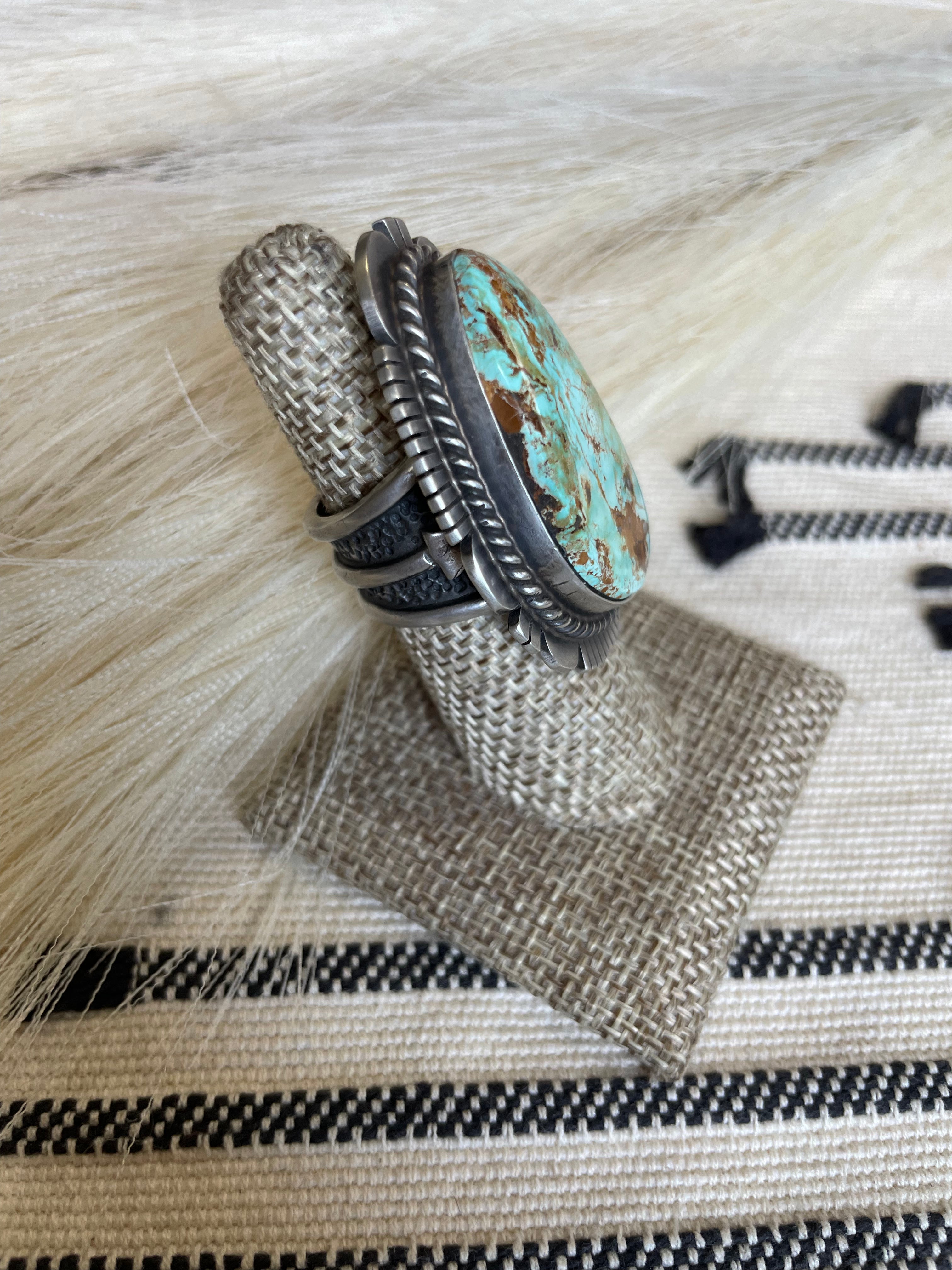 Navajo Turquoise & Sterling Silver Ring Size 6 Signed  Russell Sam