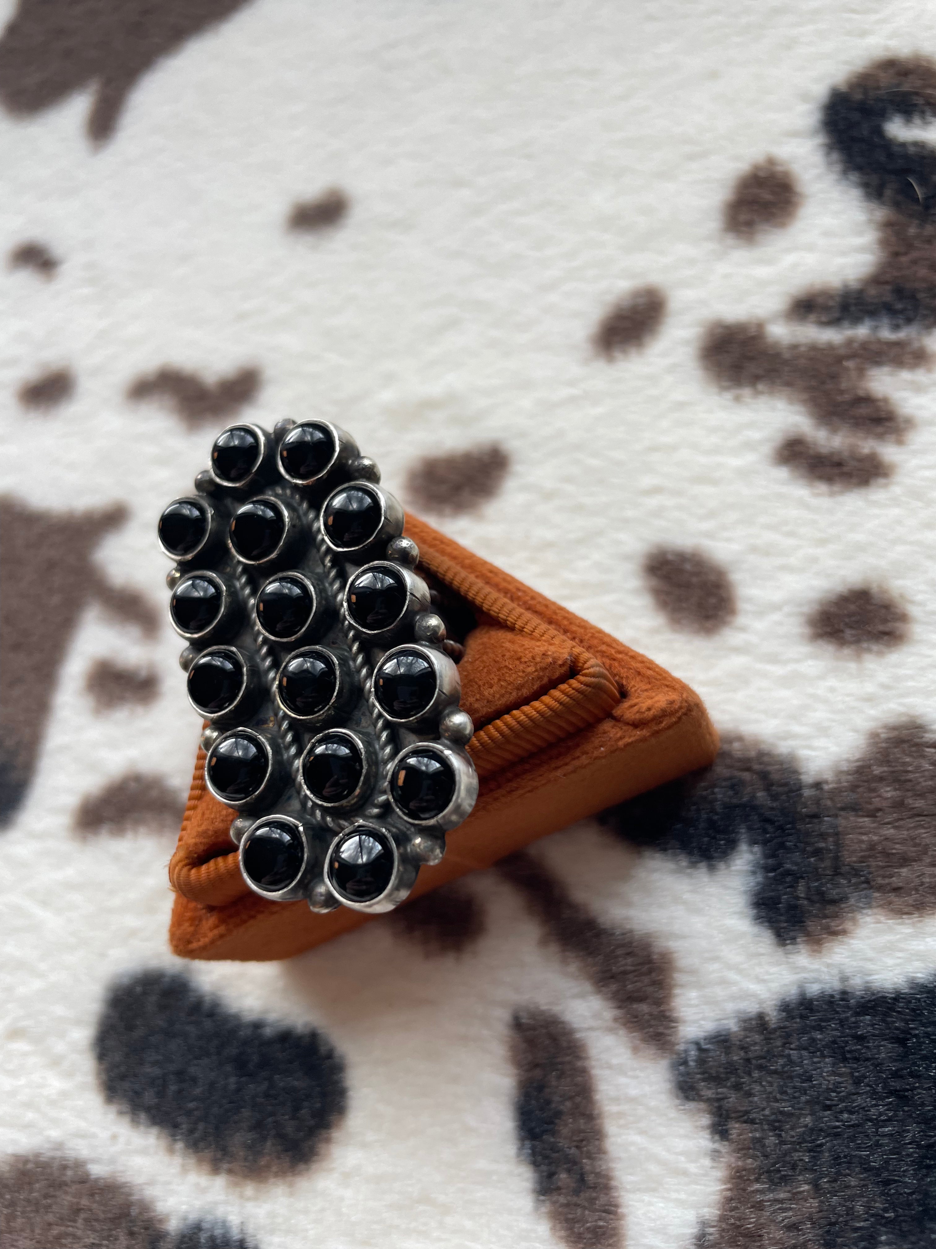 Navajo Sterling Silver & Black Onyx Cluster Adjustable Rings