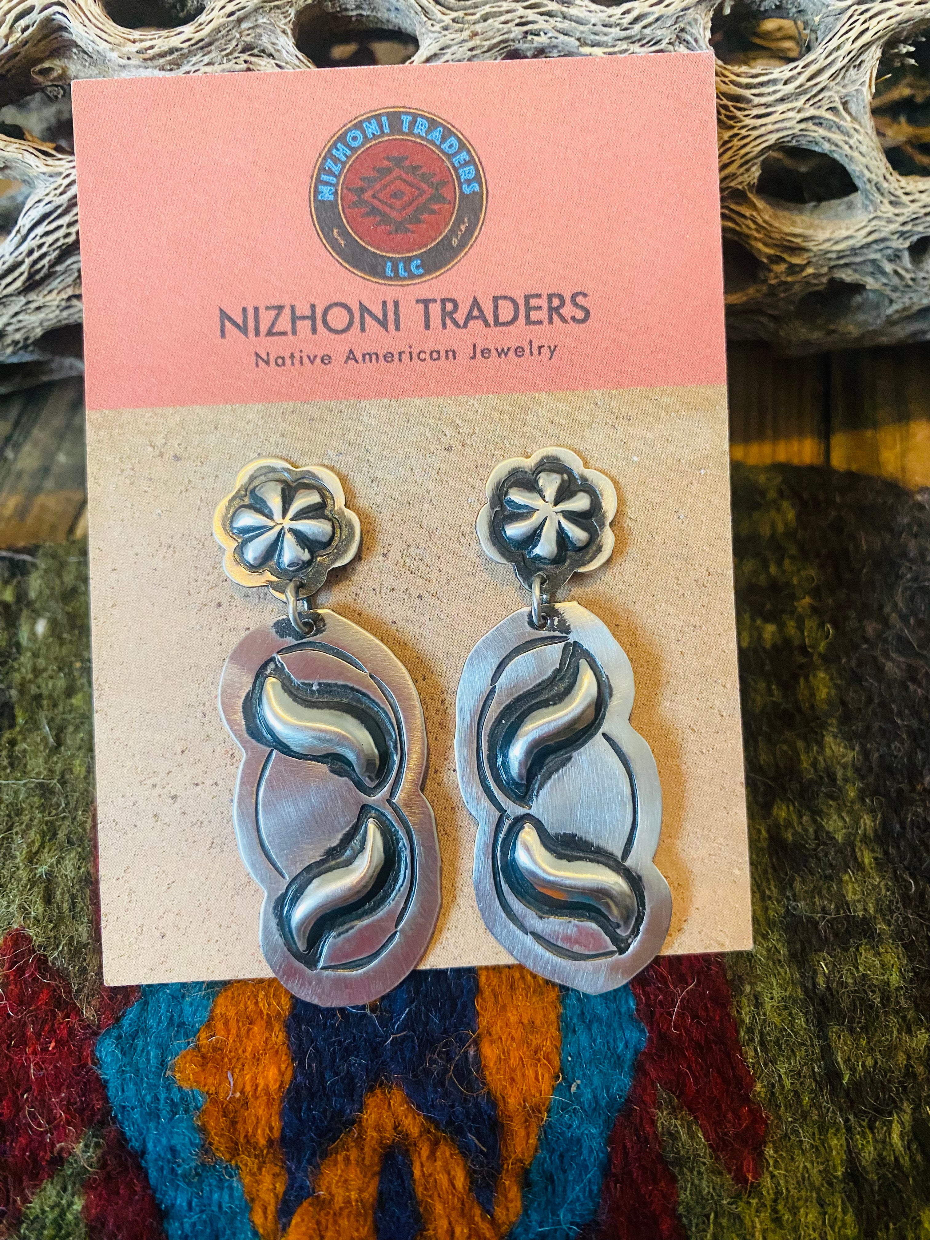 Navajo Sterling Silver Concho Dangle Earrings By Leander Tahe