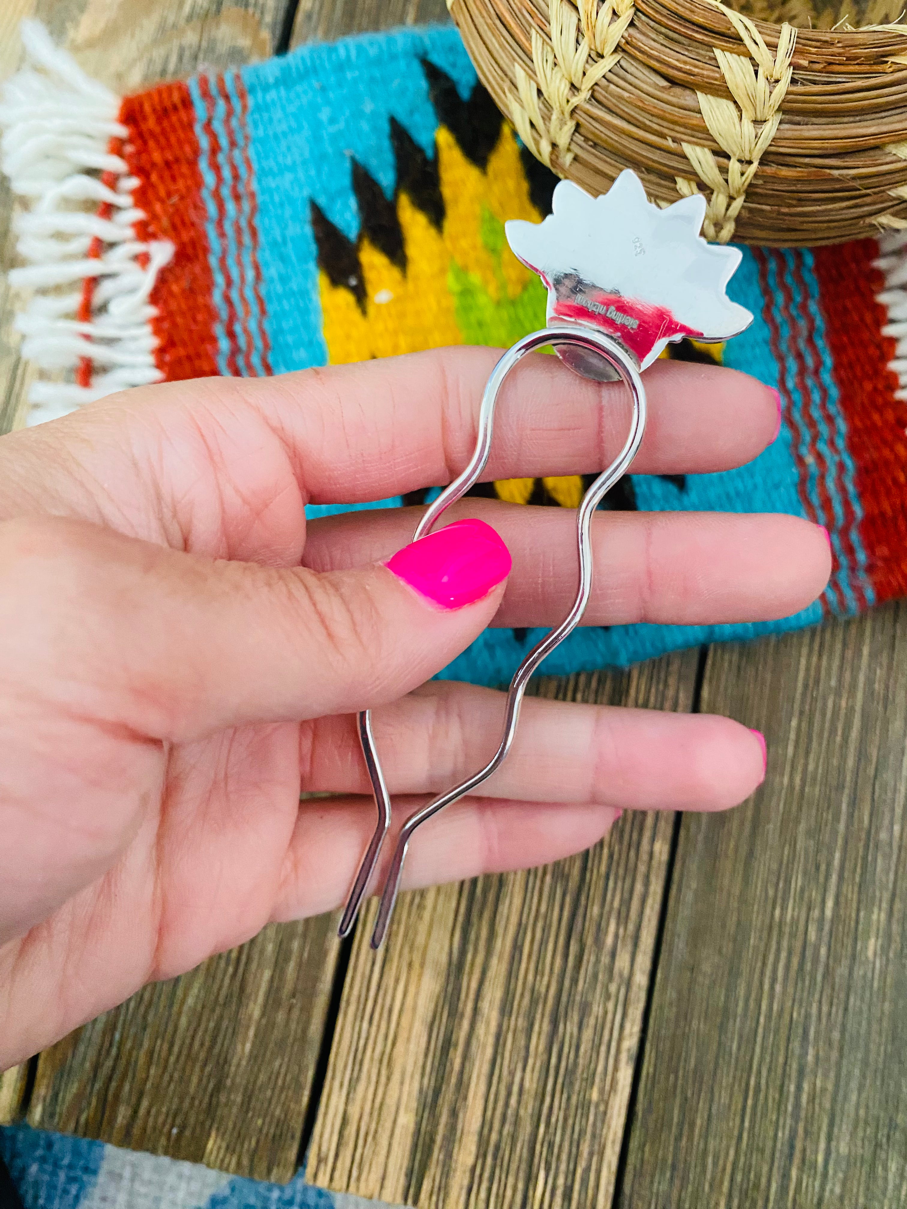 Handmade Larimar & Sterling Silver Hair Pin