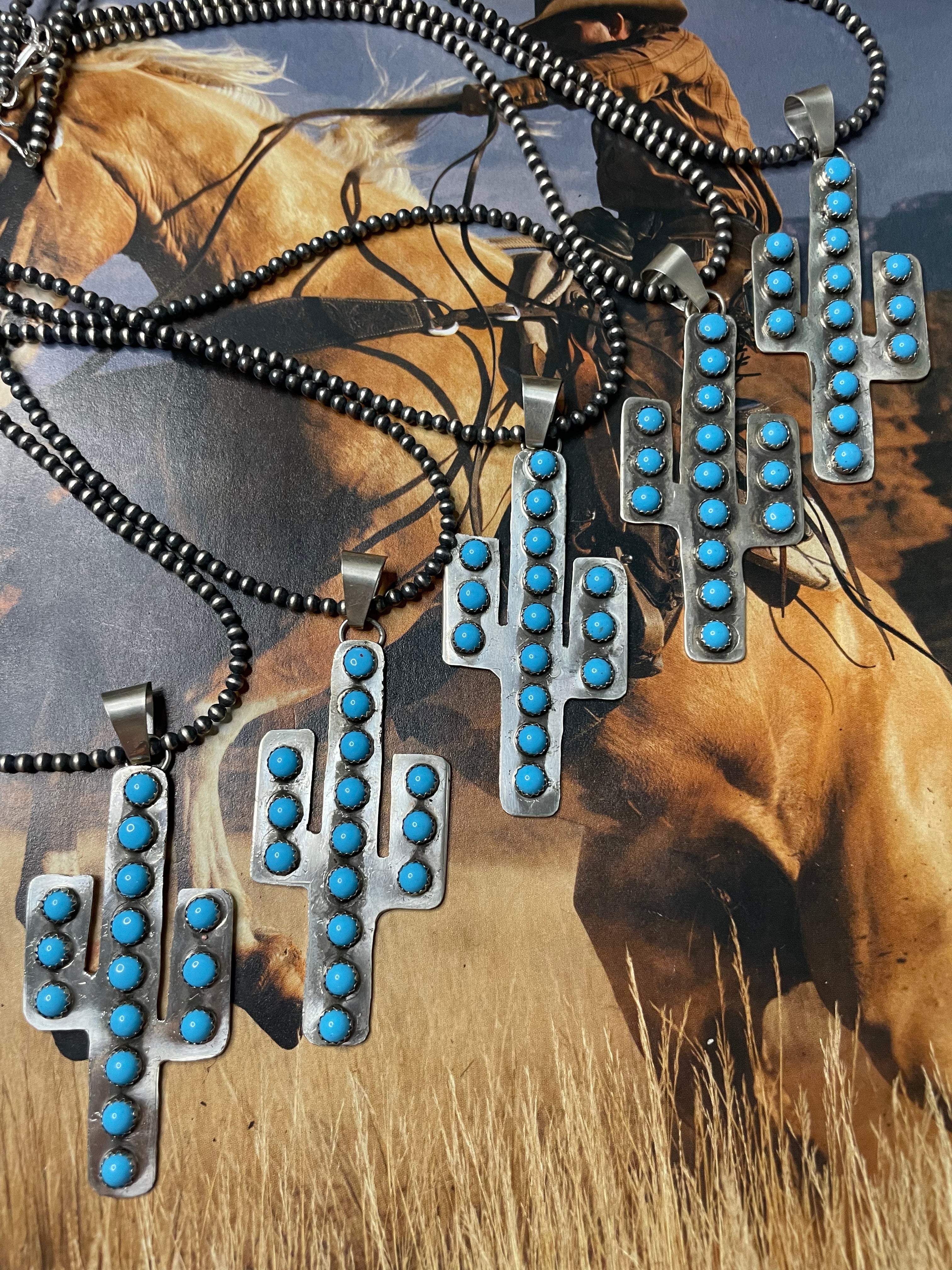 Navajo Sterling Silver & Turquoise Cactus Necklace