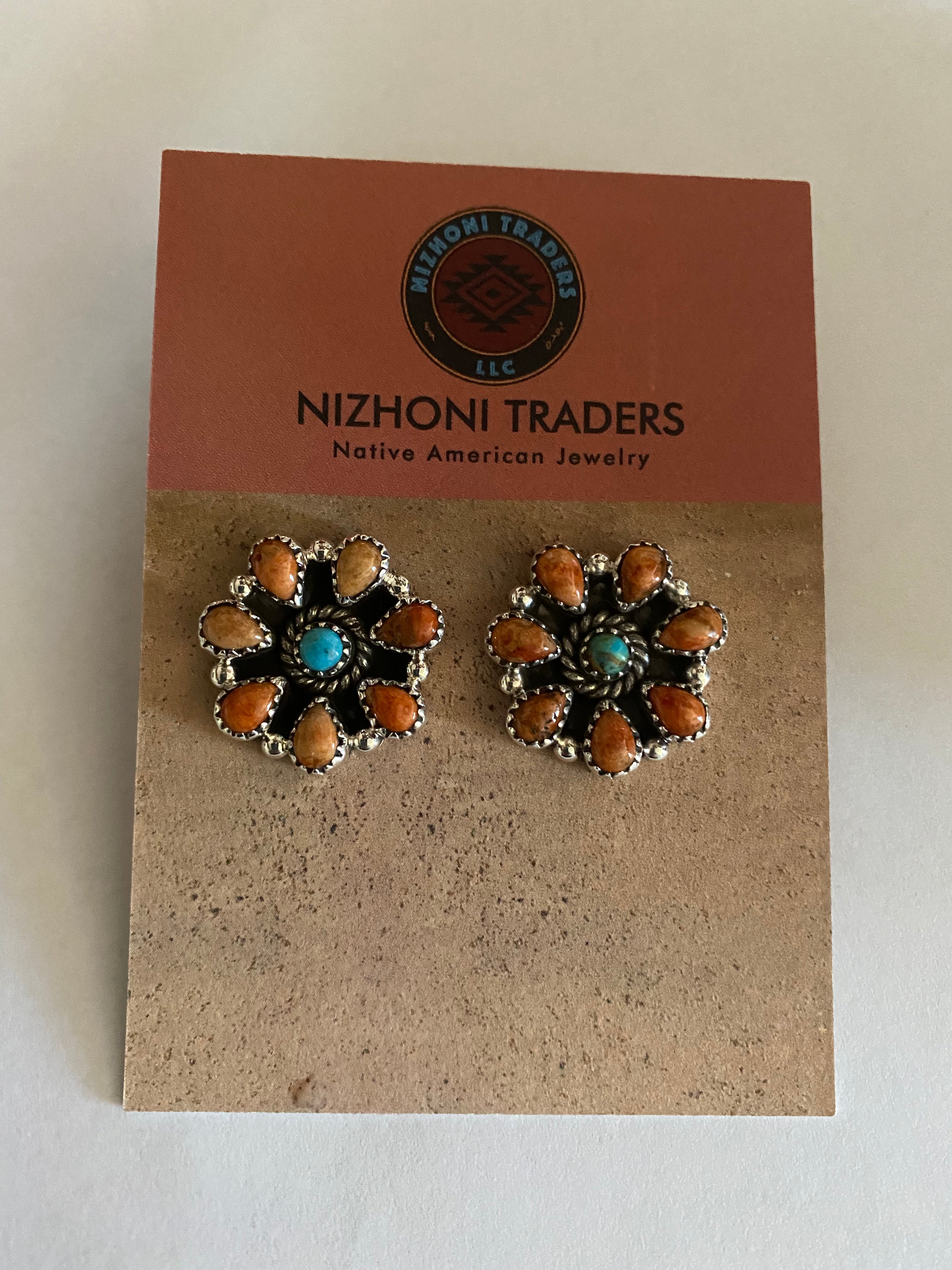 Handmade Spiny & Royston Turquoise Cluster post earrings