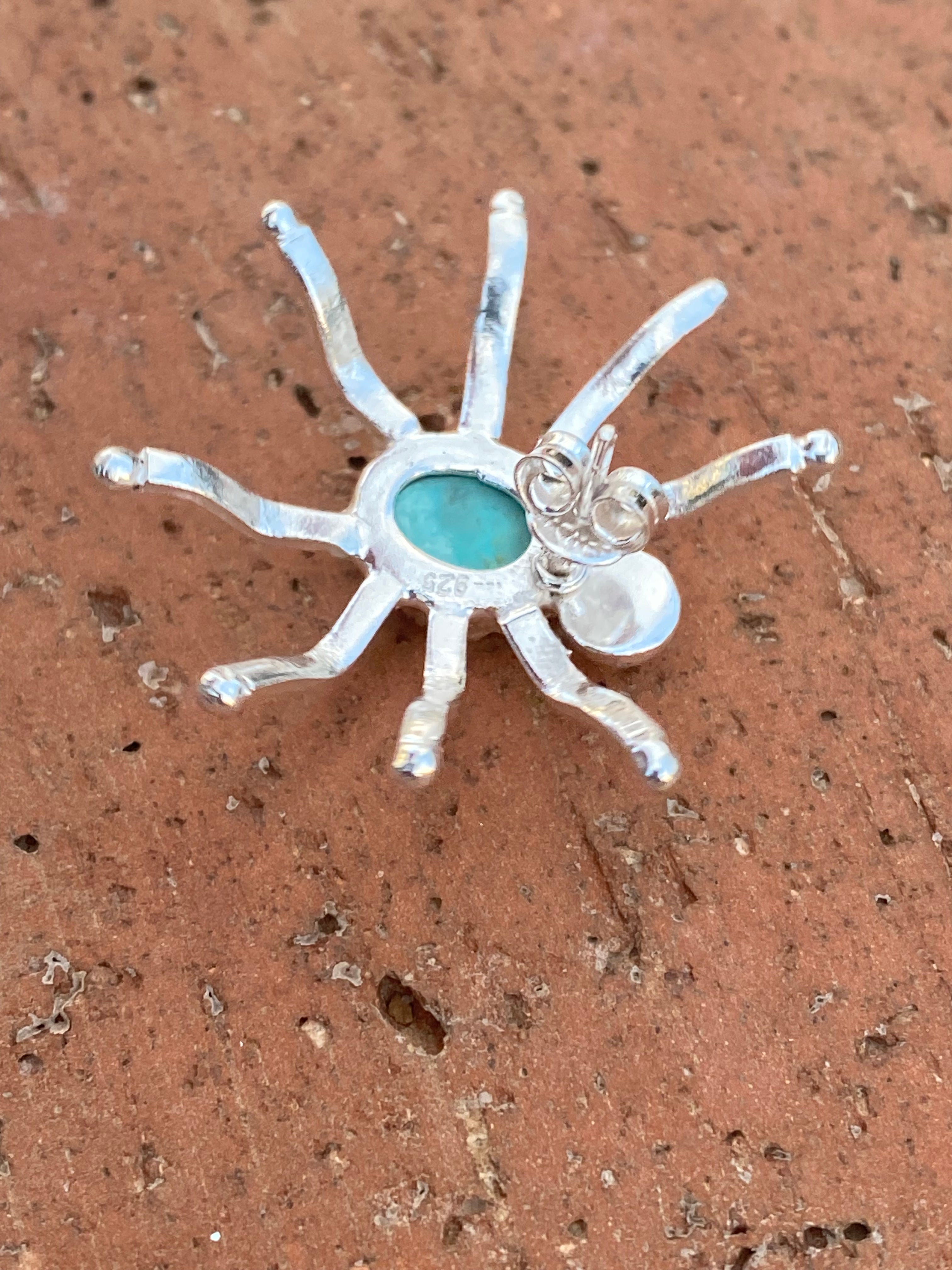 Natural Kingman Turquoise & Sterling Silver Spider Stud Earrings