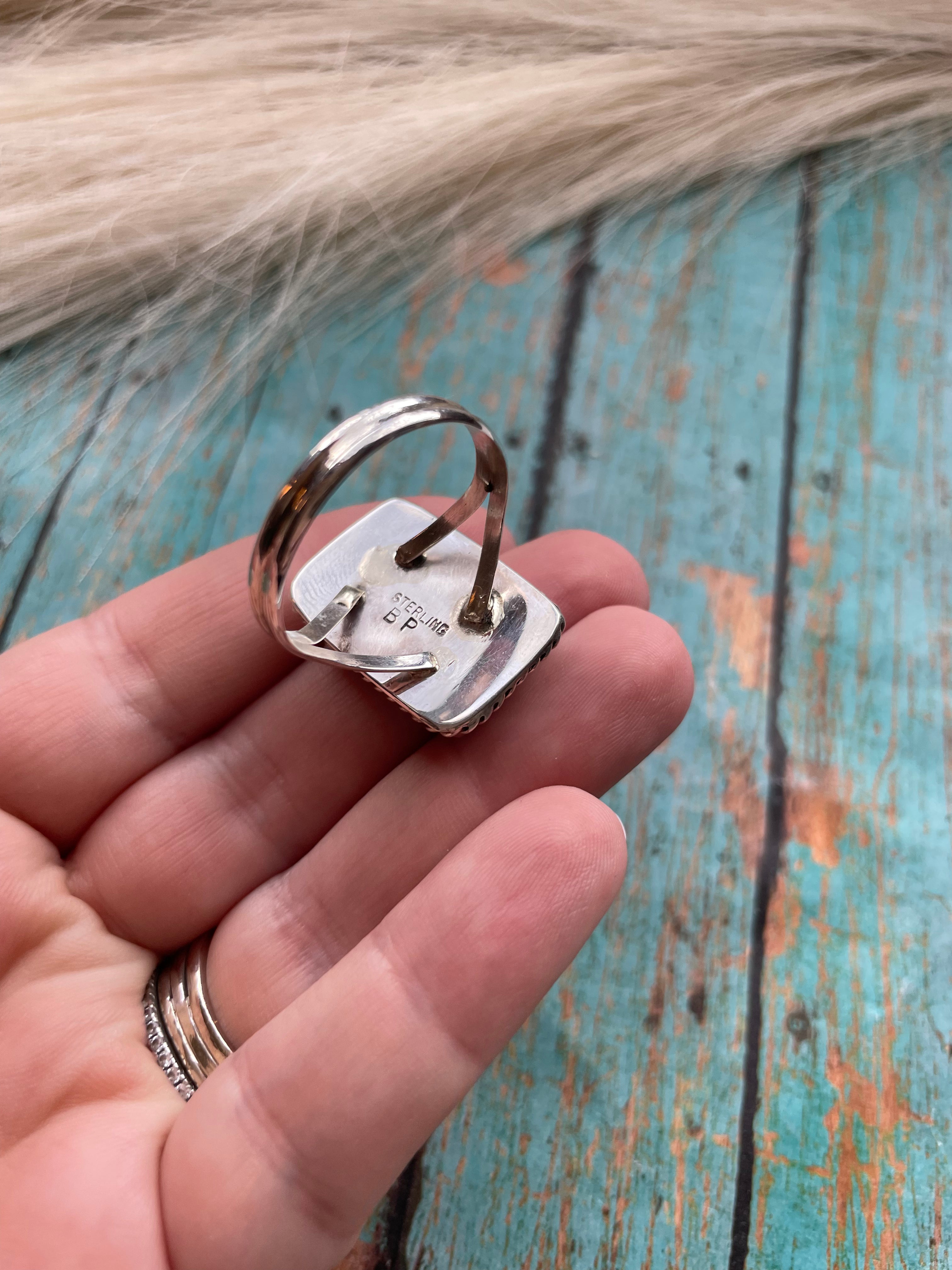 Navajo Sterling Silver Multi Stone Ring Signed Size 14