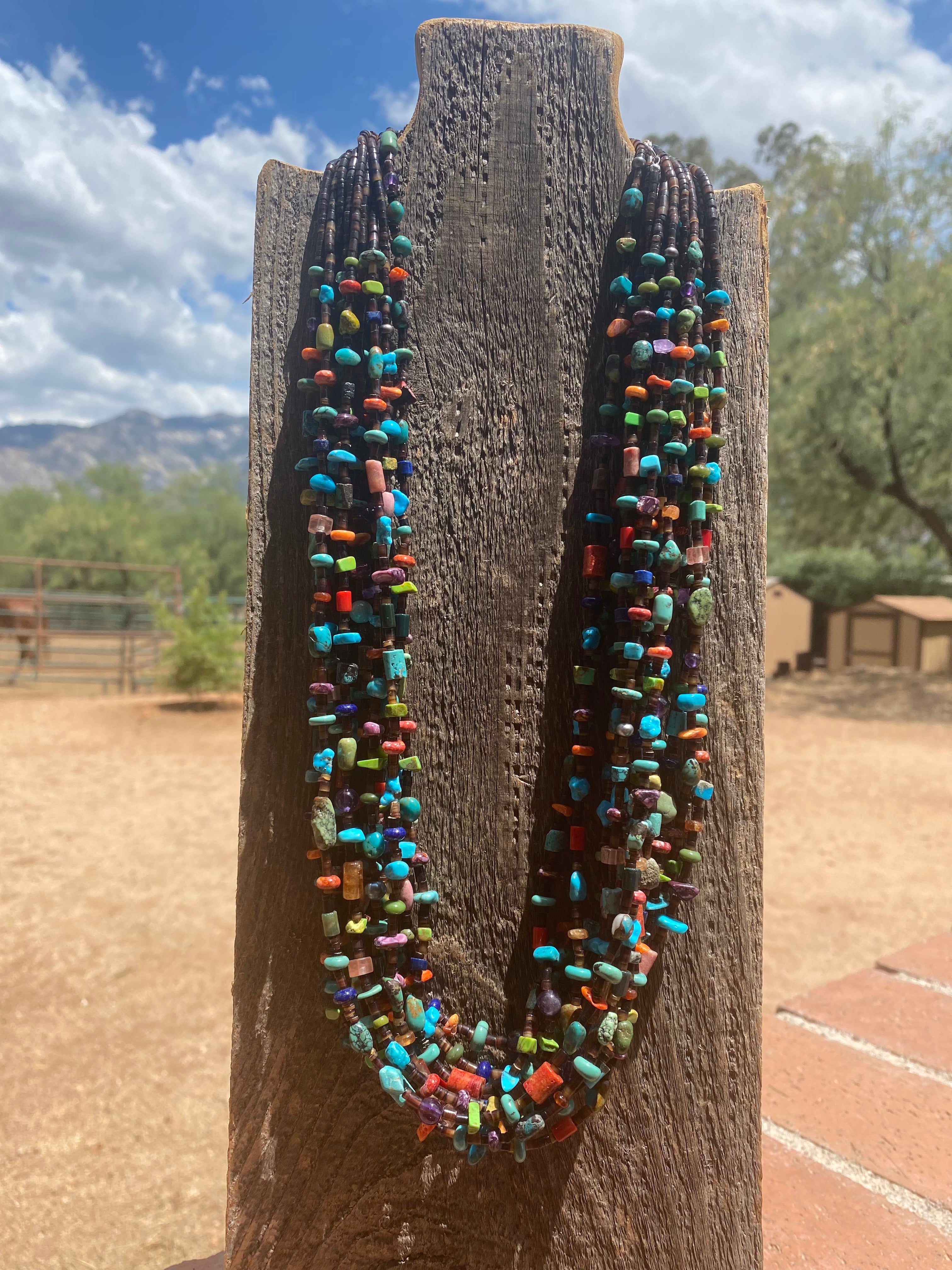 Navajo Multi Stone & Heishi Beaded 26 Inch Necklace