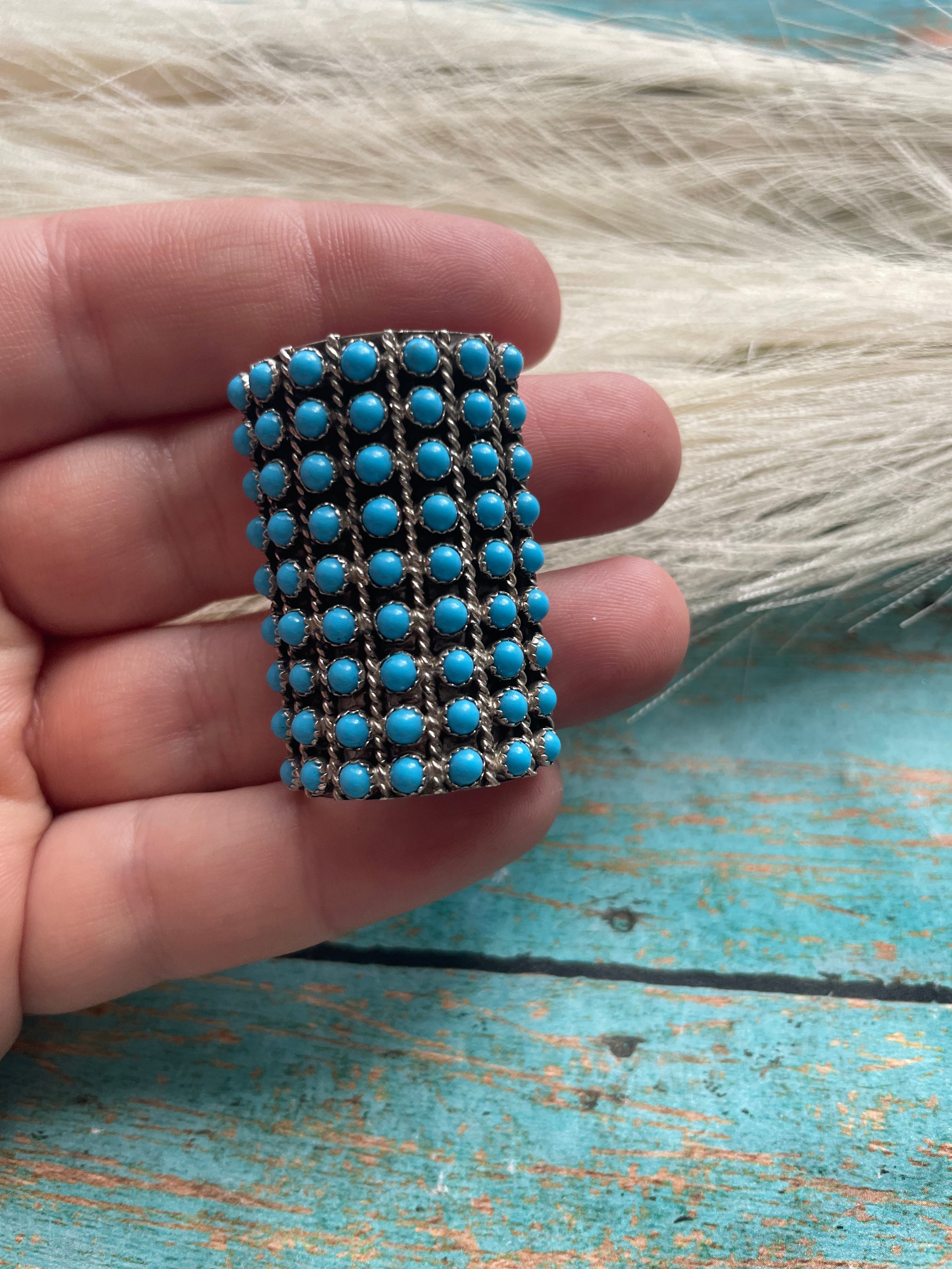 Navajo Sterling Silver And Turquoise Rectangle Ring Size 7