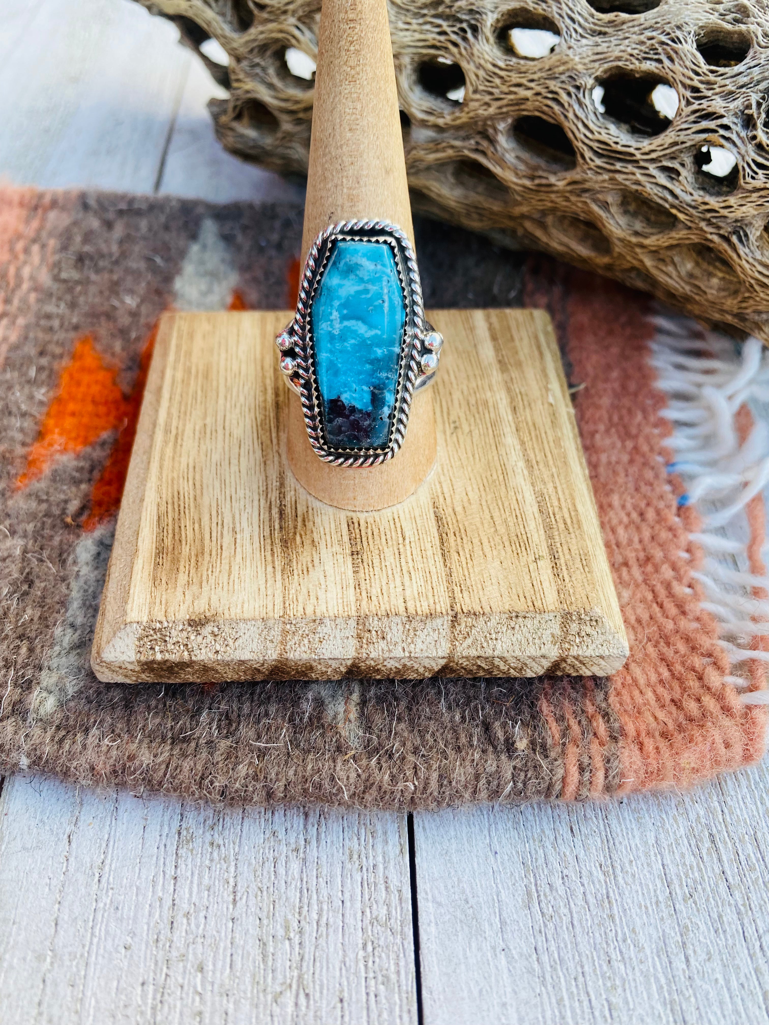 Navajo Turquoise & Sterling Silver Ring Size 8.75