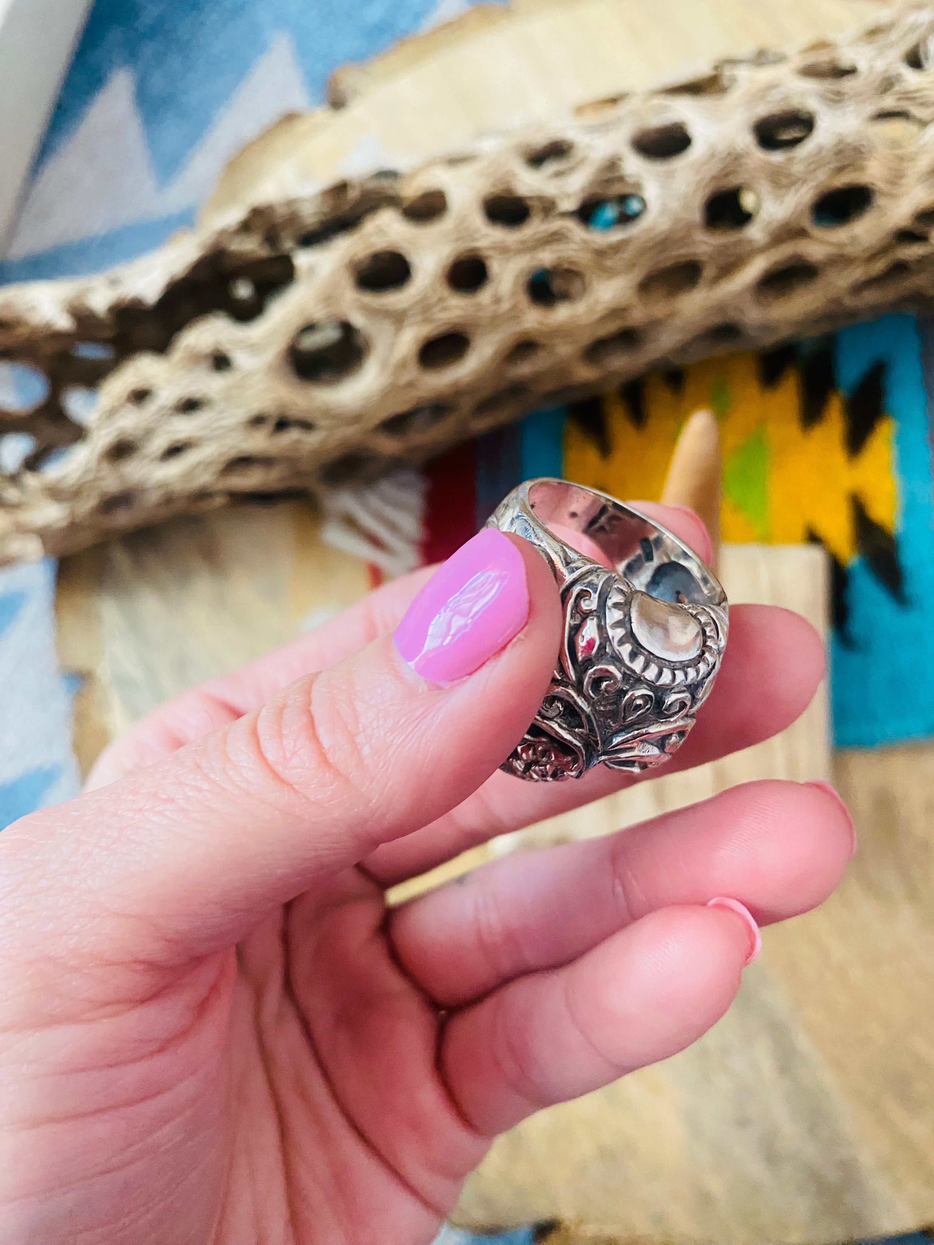 Handmade Sterling Silver Skull Ring Size 9